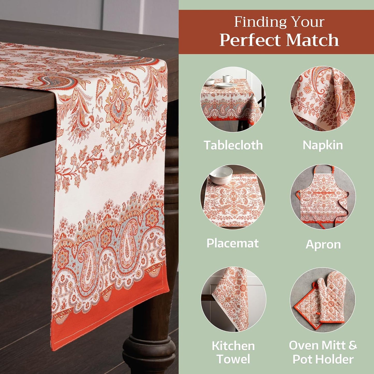 Maison d' Hermine Table Runner 100% Cotton Double Layer Table Runners 72 inches Long Decorative for Home Kitchen Dining Party Baby Shower Wedding Bridal Shower (Cachemire, 14.50" x 72")