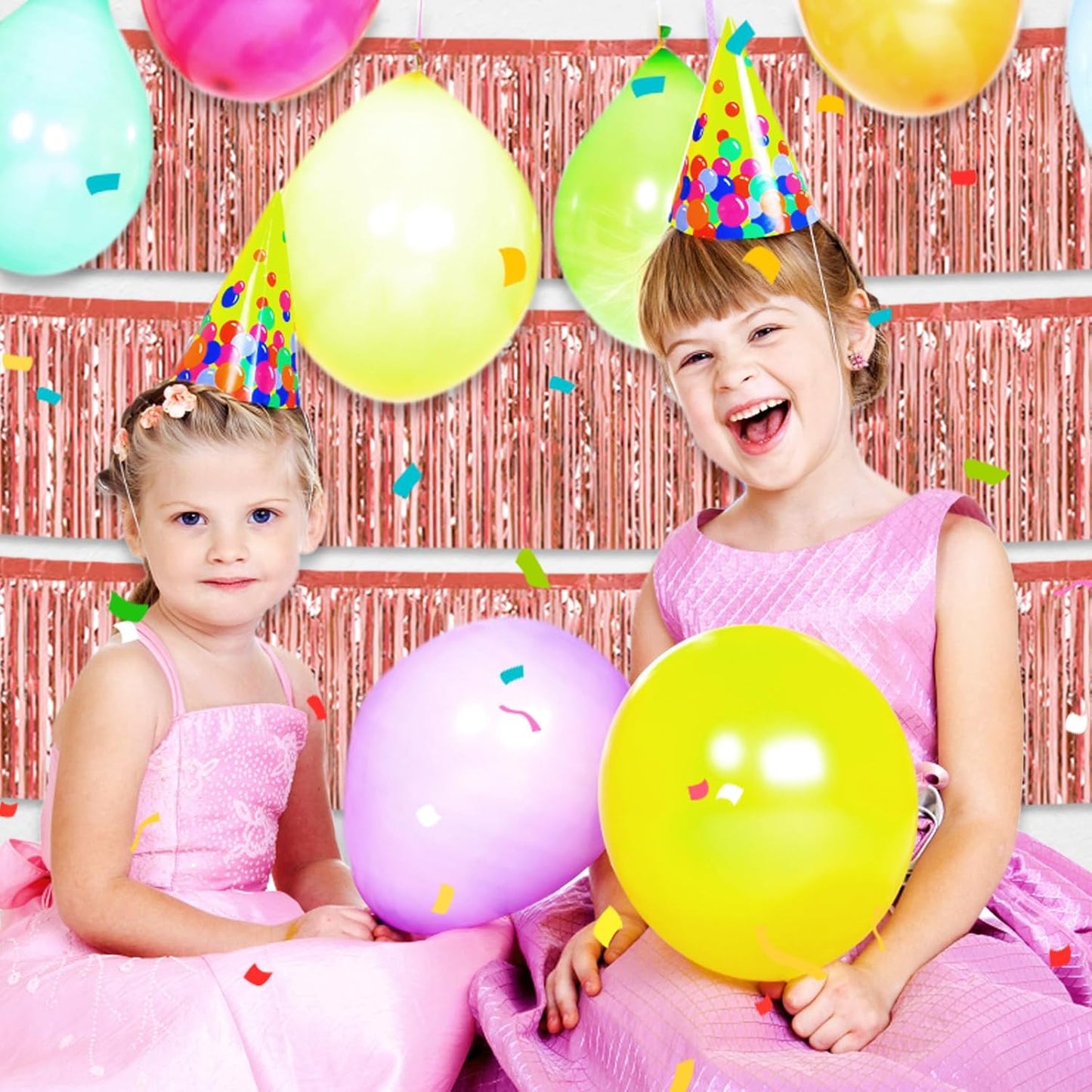 4 Pack 10 Feet Rose Gold Foil Fringe Garland Metallic Tinsel Streamers Banner Wall Hanging Curtain Backdrop for Parade Floats, Wedding, Graduate, Mother's Day, Birthday Party Decoration