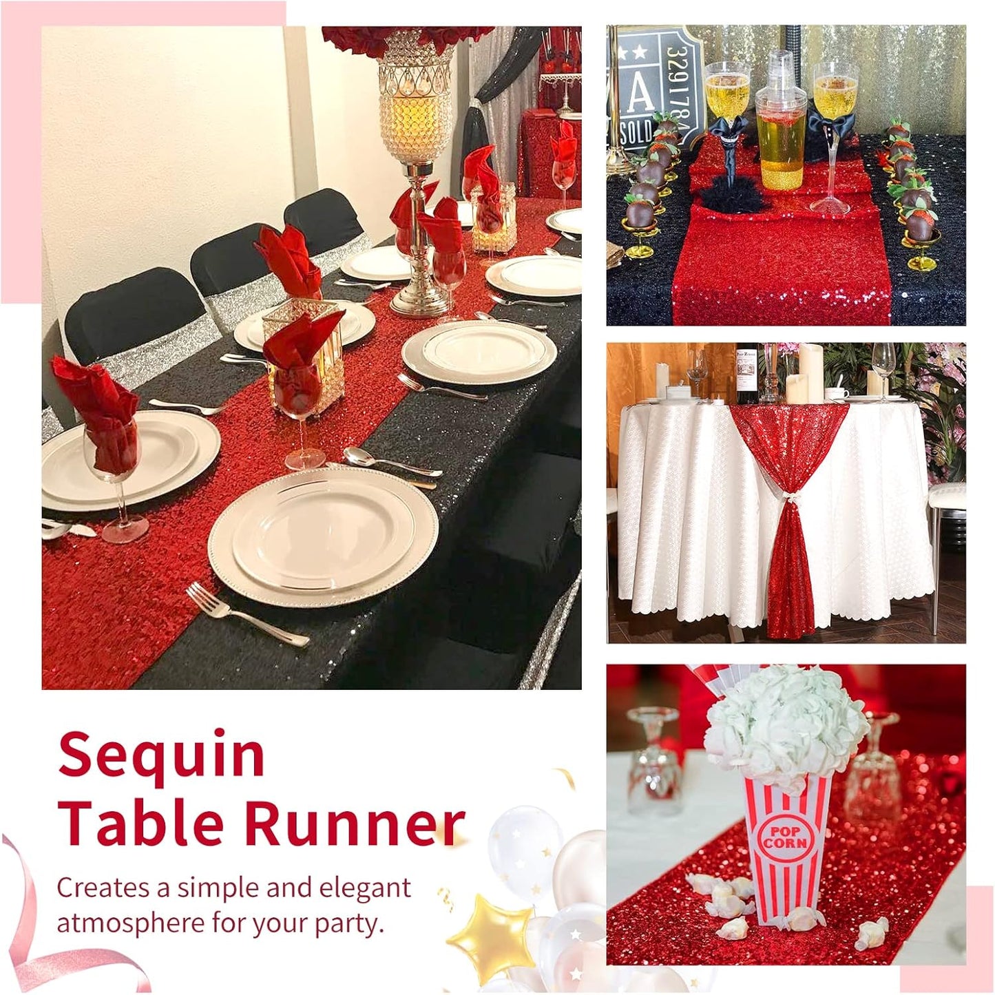 Red Table Runner 10 Packs 12x72 Inch Sequin Table Runners Sparkly Table Runner Fabric for Party Dinner Reception Wedding Event Holiday Decorations