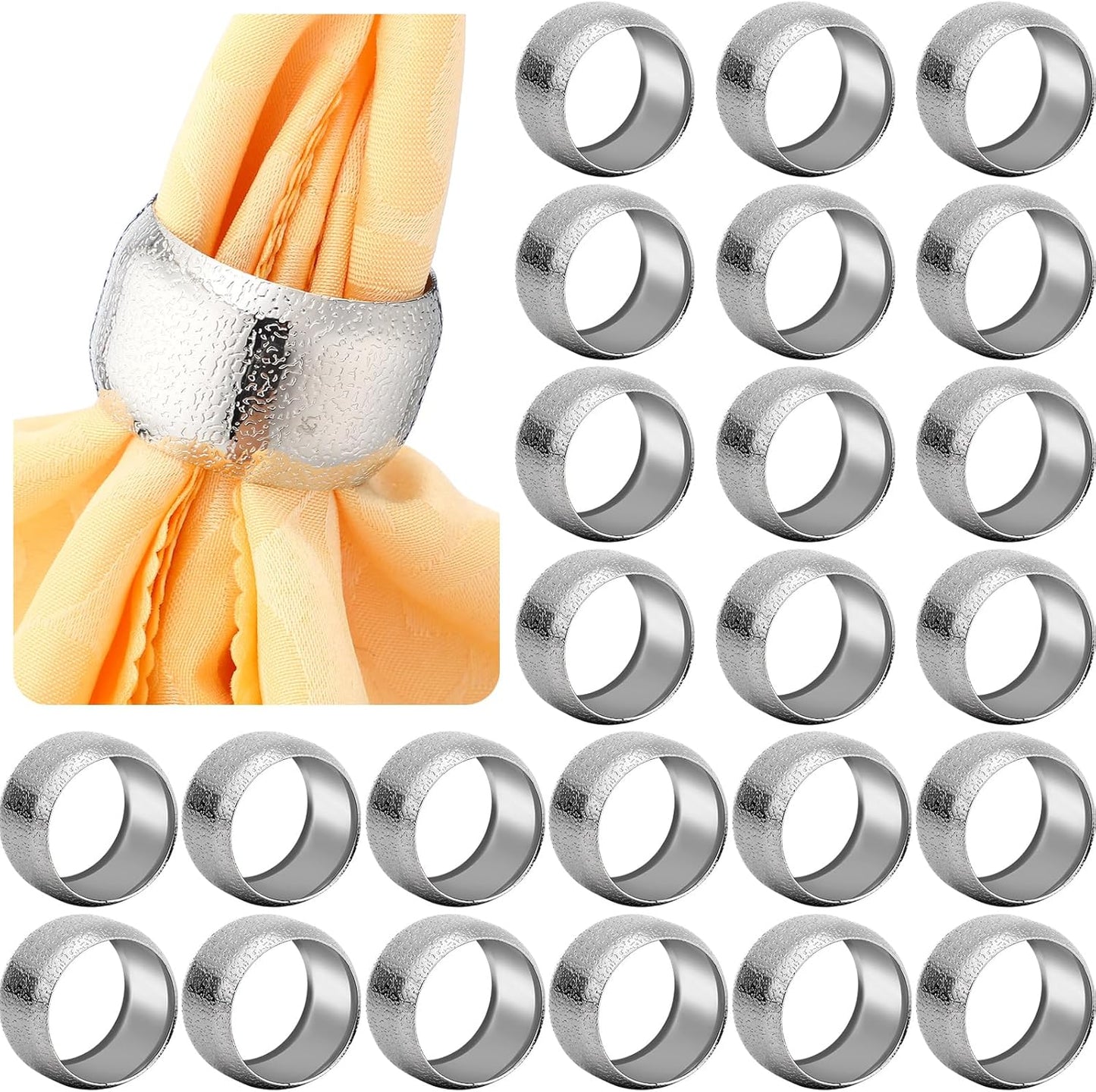 Lallisa 24 Pcs Gold Napkin Rings Metal Napkin Ring Holders for Cloth Table Decorations for Wedding Anniversary Birthday Dinners Party of Table Setting (Silver)