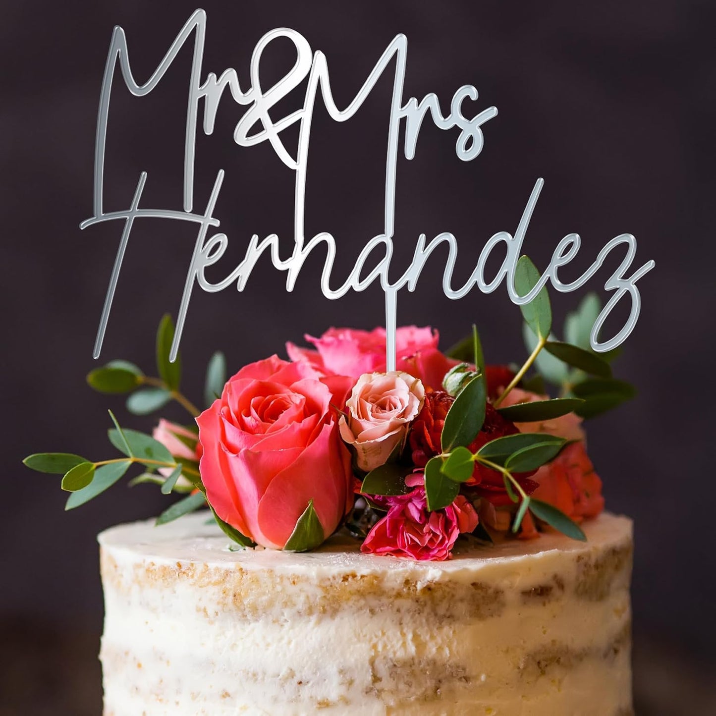 Personalized Mr & Mrs Wedding Cake Topper - Custom Last Name Cake Decoration - 6 Elegant Designs – Wood or Acrylic – 11 Colors – Ideal for Weddings & Anniversaries