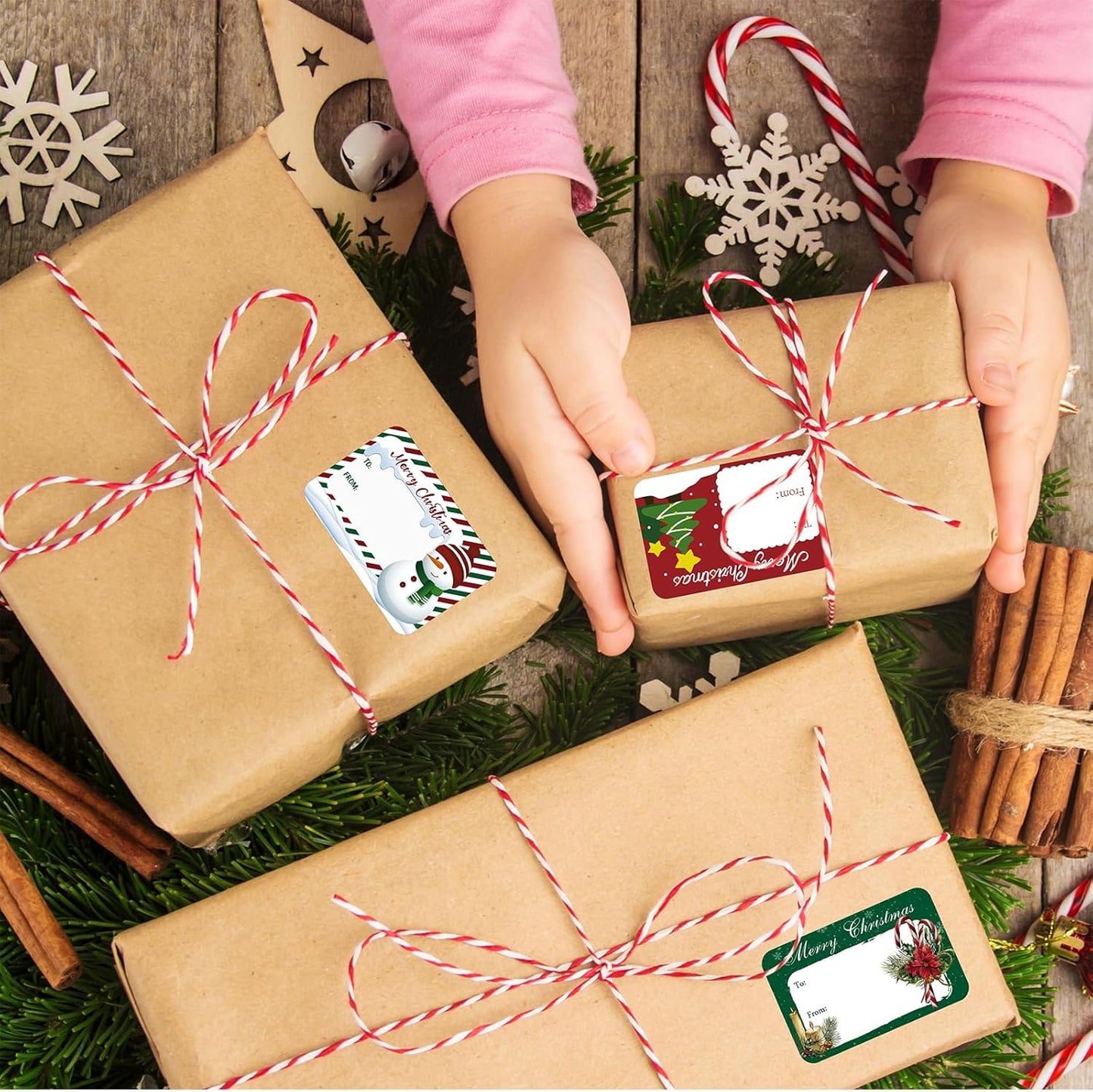 200PCS Christmas Gift Tag Stickers, Xmas Self Adhesive Name Tags Labels, Christmas Stickers for Cards Crafts Gift (1.97 x 2.95 in, 8 Styles)