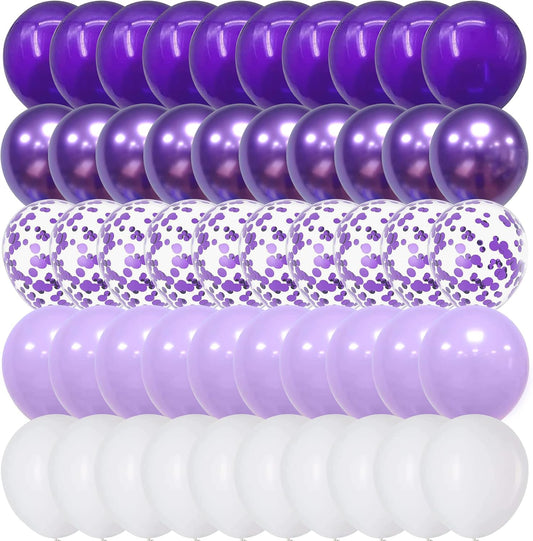 Togvu Balloon Purple and White, 60 Packs 12 Inch Dark Light Metallic Chrome Confetti Balloons Set for Girls Women Wedding Birthday Baby Shower Bridal Bachelorette Decorations