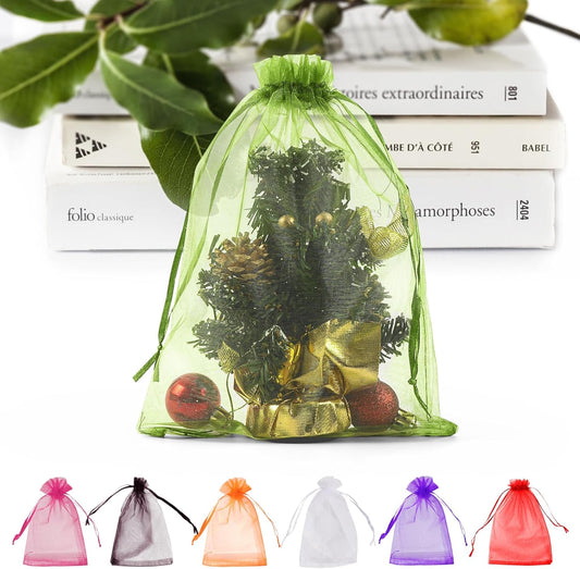 ANZNKU 50 Pack Green Organza Bags 6x9 inches Mesh Bags Drawstring, Gift Pouch for Party Wedding Christmas Candy Favor, Sheer Organza Gift Bag