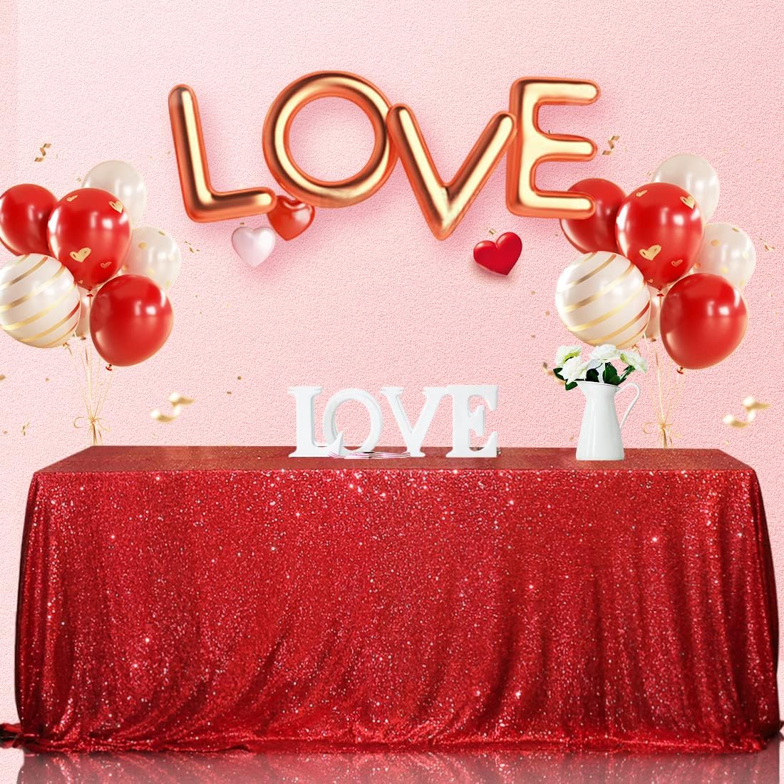 SquarePie Sequin Tablecloth 90 x 132 Inch Red Sparkly Table Linen for Christmas Wedding Party