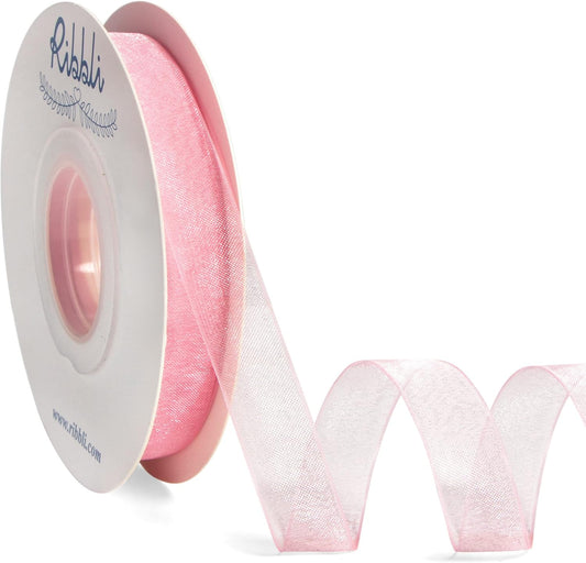 Ribbli Rose Pink Organza Ribbon,1/2 Inches x Continuous 50 Yard,Pink Sheer Ribbon for Gift Wrapping,Cookie Wrapping,Wedding Decoration,All Crafting and Sewing