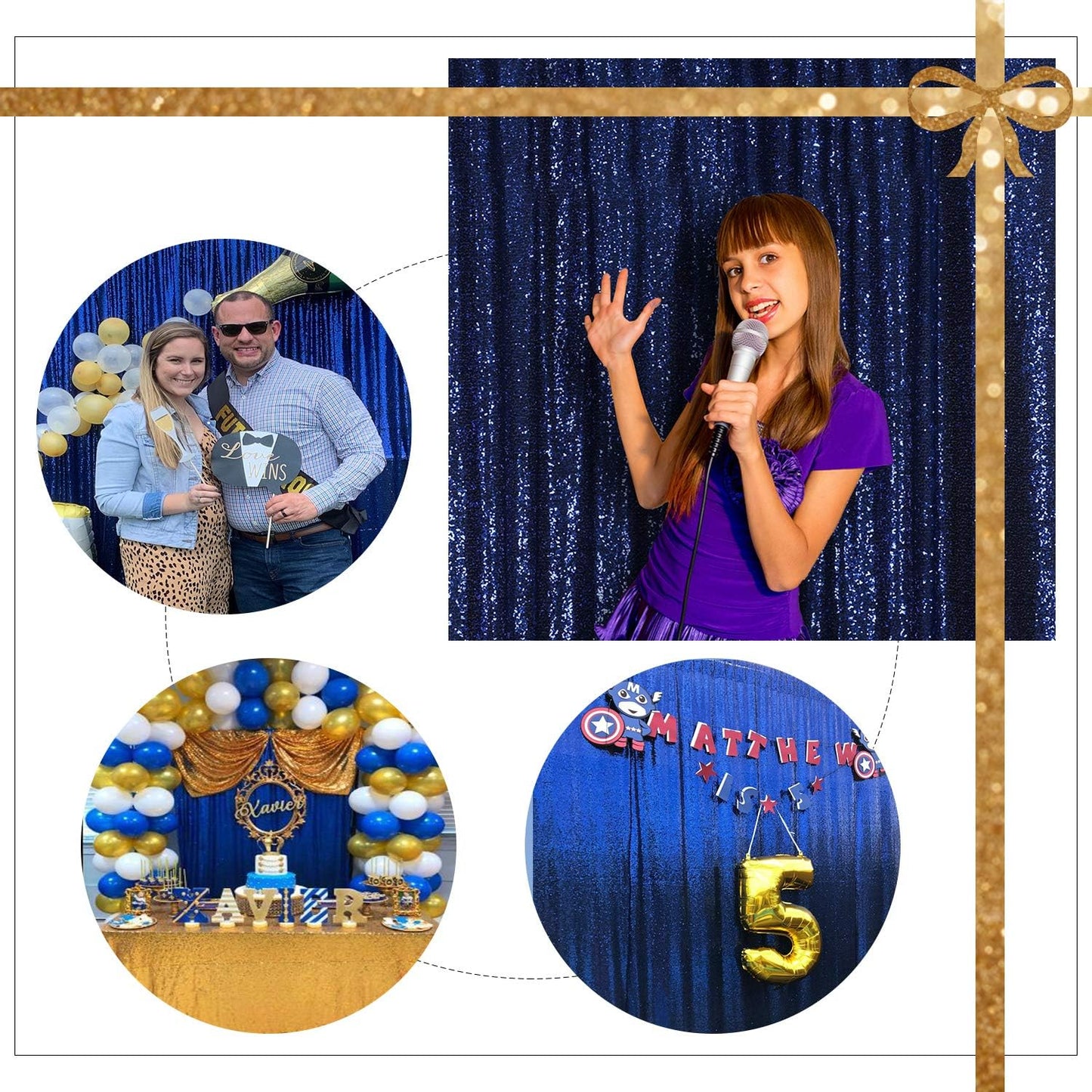 Juya Delight 2ft x 8ft x 2Pcs Navy Blue Sequin Photography Backdrop Curtain for Wedding Party Decoration Festival Ceremony