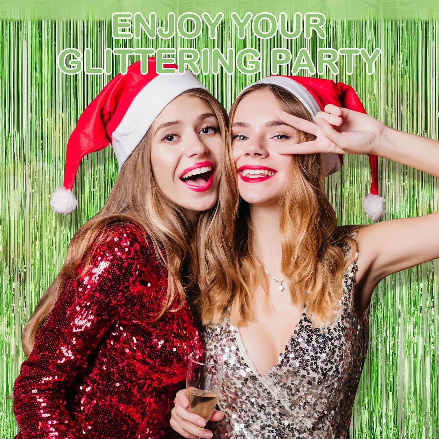 Light Green Fringe Curtain Party Streamers, 12 Pack 3.3ft x 8.2 ft Foil Curtain Backdrop Tinsel Foil Fringe Curtains Photo Booth Backdrop Streamer for Birthday, Wedding, Baby Shower, Disco Party