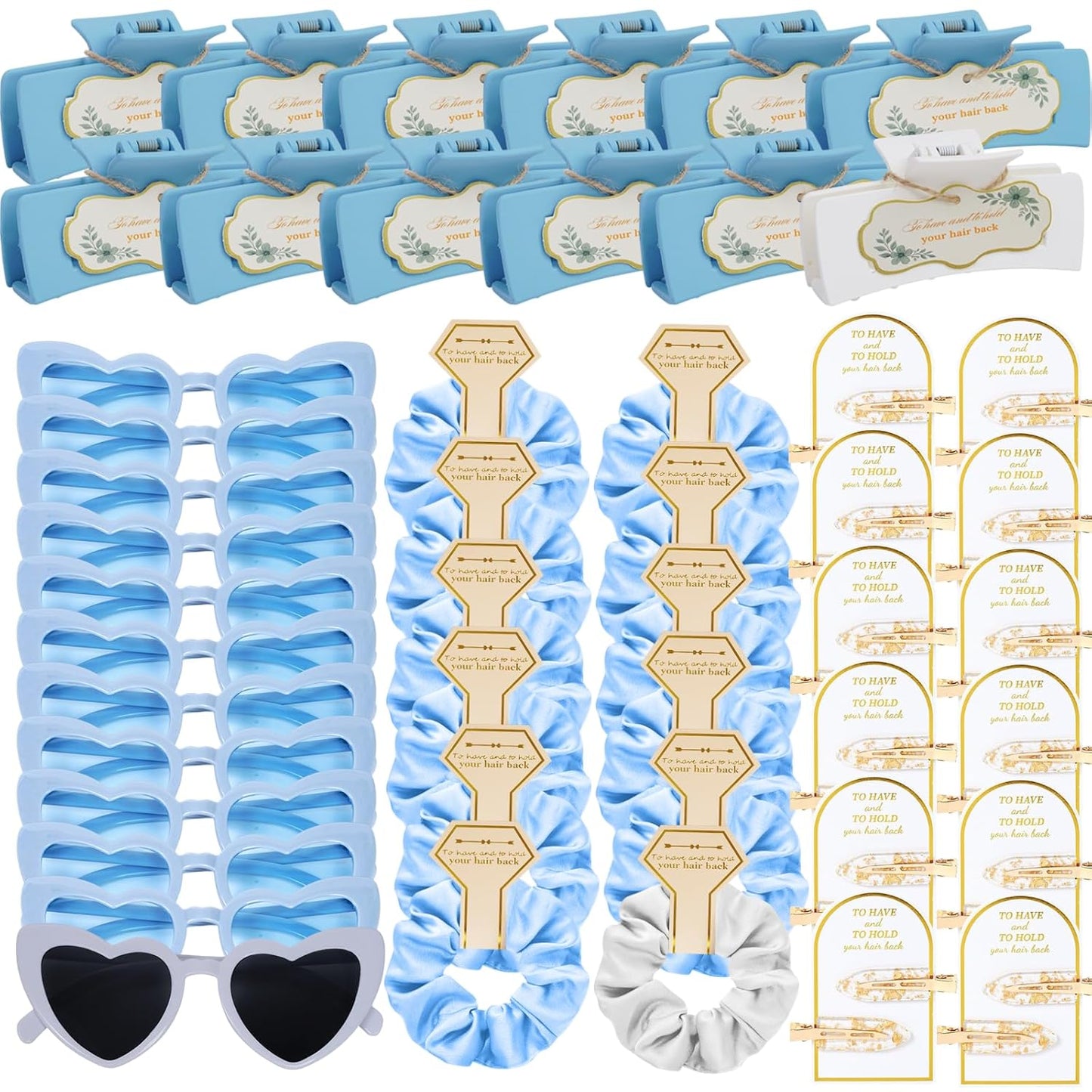 Dusty Blue Bridesmaid Proposal Gift Set, 12PCS Wedding Favors with Hair Claws, Scrunchies, Makeup Clips & Sunglasses, Birthday Gifts for Maid of Honor, Girls and Teens