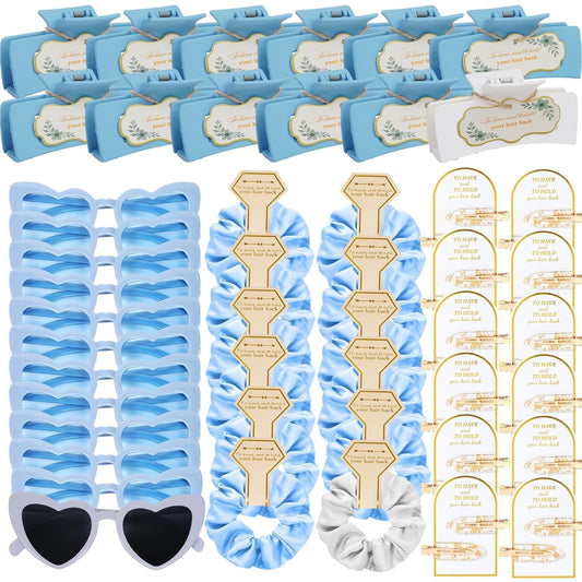 Dusty Blue Bridesmaid Proposal Gift Set, 12PCS Wedding Favors with Hair Claws, Scrunchies, Makeup Clips & Sunglasses, Birthday Gifts for Maid of Honor, Girls and Teens