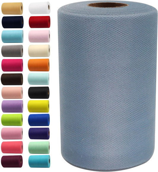 Dusty Blue Tulle Fabric Rolls 6 Inch by 100 Yards (300 feet) Fabric Spool Tulle Ribbon for DIY Tutu Bow Baby Shower Birthday Party Wedding Decorations Christmas Craft Supplies