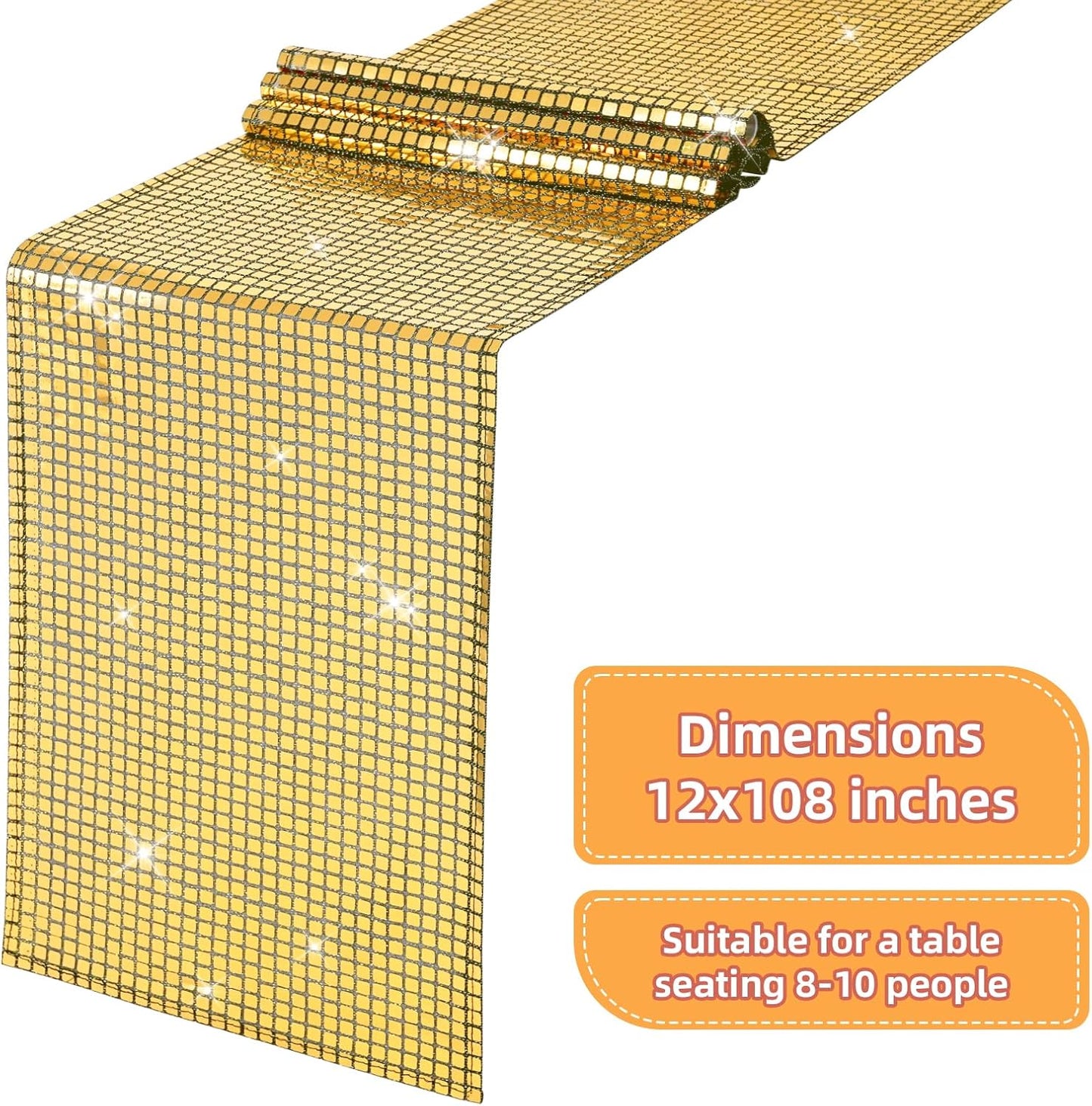 SquarePie Disco Table Runner Mirror Glitter Black and Gold Sequin Runner for 70s 80s Disco Dance Bachelorette Party Supplies Table Decorations (12x108 Inches ,2 Pack)