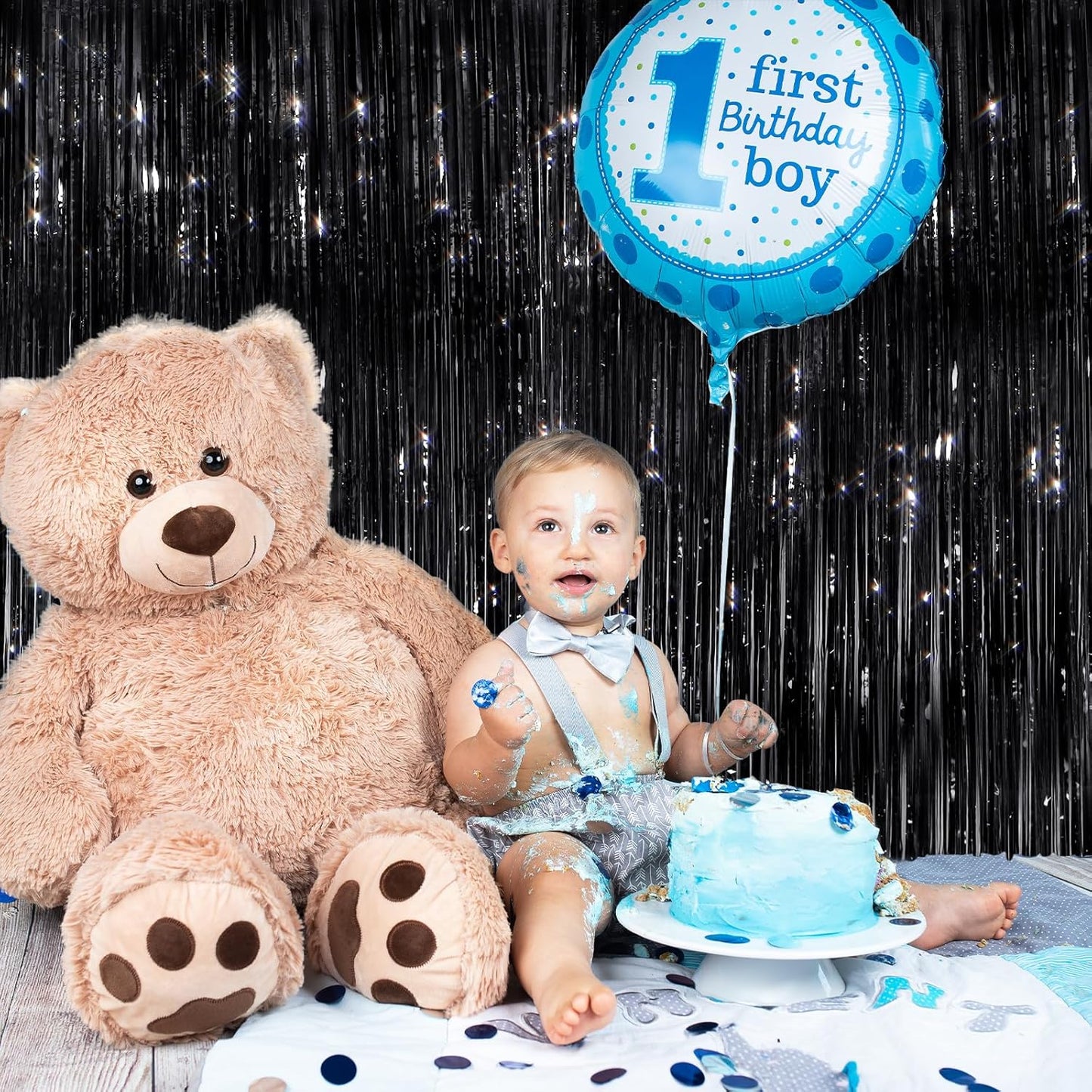 GCB 2Pack Black Metallic Tinsel Foil Fringe Curtains, Black Foil Curtain Backdrop, Photo Booth Props for Birthday Wedding Baby Shower Bachelorette Xmas Celebration Party Decorations Door Streamers