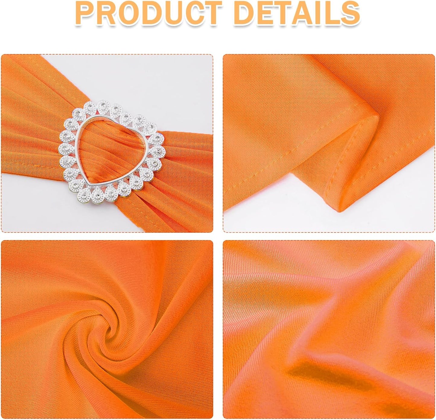 Howhic Pack of 120 Spandex Chair Sashes Bows Stretch Chair Cover Band with Buckle Slider Universal Elastic Chair Ties for Wedding Banquet Party Event Decoration (Orange)
