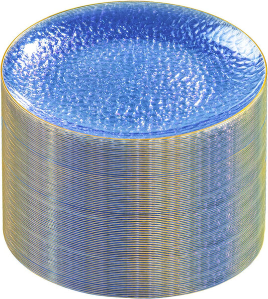 Rubtlamp 60 Pieces Blue Gold Plastic Plates - 10 inch Blue Plastic Dinner Plates - Hammer Pattern Design - Fancy Clear and Gold Disposable Plates Ideal for Wedding & Party