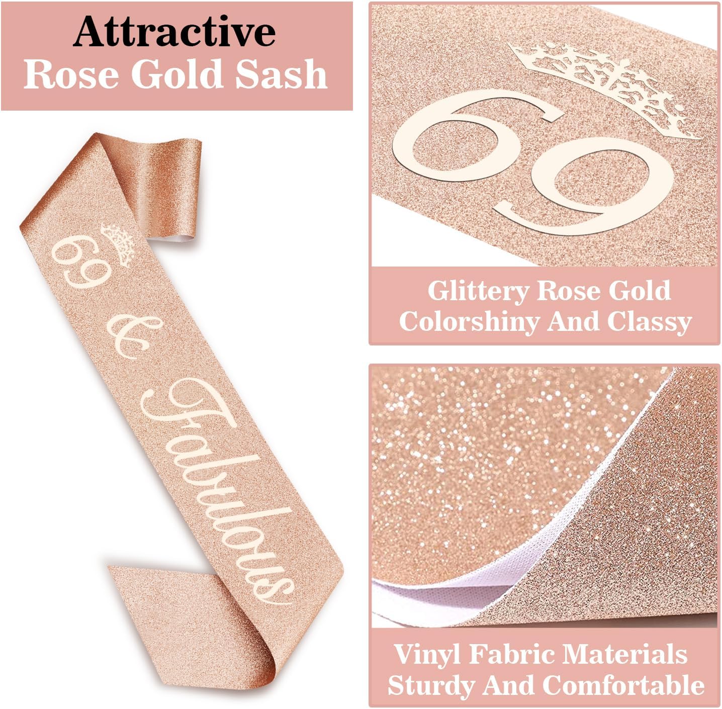 69th Birthday Decorations for Women, Including Birthday Sash, Crown/Tiara, Candles, Cake Topper, 69 Year Old Gifts for Women