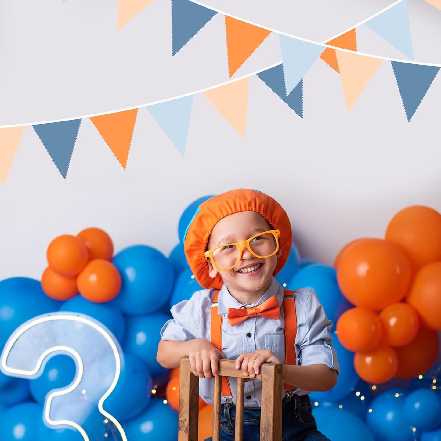 32Ft Orange Blue Party Decorations Dusty Blue Orange Pennant Banner Fabric Triangle Flag Garland Streamers for Dog Birthday Outer Space Baby Shower Home Nursery Outdoor Garden Decor Supplies