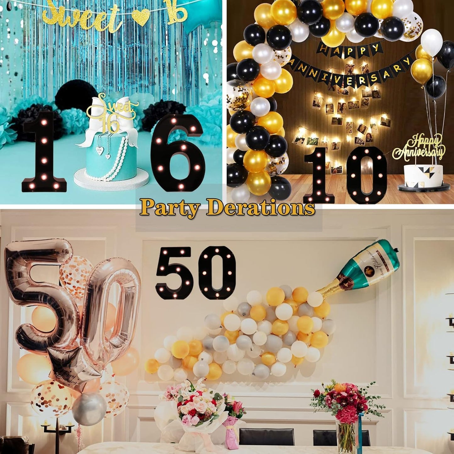 OYCBUZO Light Up Black Alphabet Marquee Number Sign LED Marquee Number Lights Sign for Night Light Home Bar Christmas Lamp Birthday Party Wedding Decoration 1