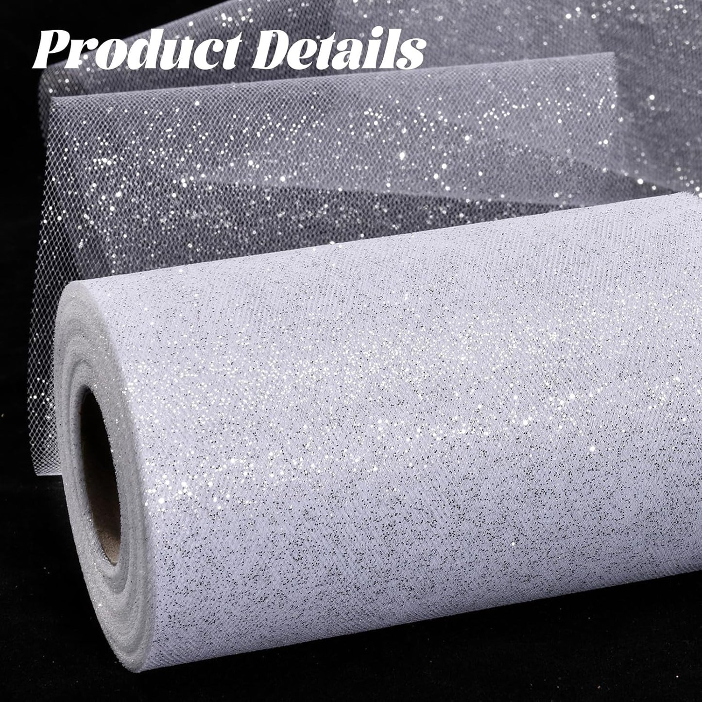 Glitter Tulle Rolls 6” by 50 Yards Sparkle Tulles Fabric Ribbon Sequin Tulle Netting Rolls for DIY Tutu Skirt Wedding Birthday Party Decoration (White/Silver-New)