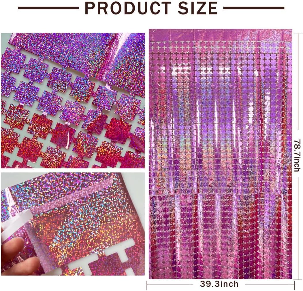 Pink Easter Decorations 5pcs Glitter Foil Fringe Curtain Party Decor Photo Booth Backdrop Streamers for Halloween, Christmas, Birthday, Birthday, Wedding Party Decorations