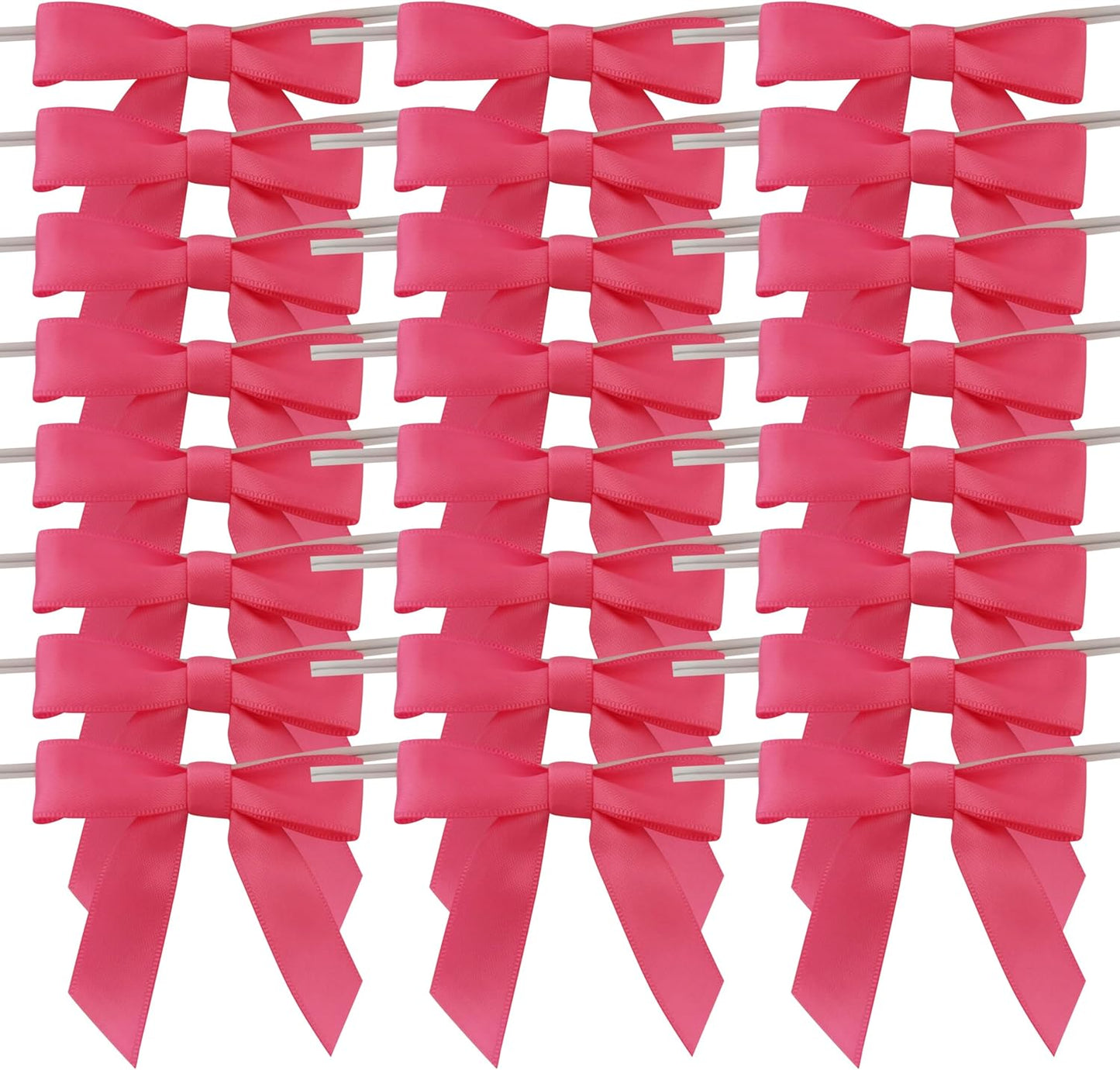 50pcs 2-1/2" Hot Pink Satin Ribbon Bows with Twist Tie Bows for Christmas Gift Packing&Wrapping (Hot.Pink)