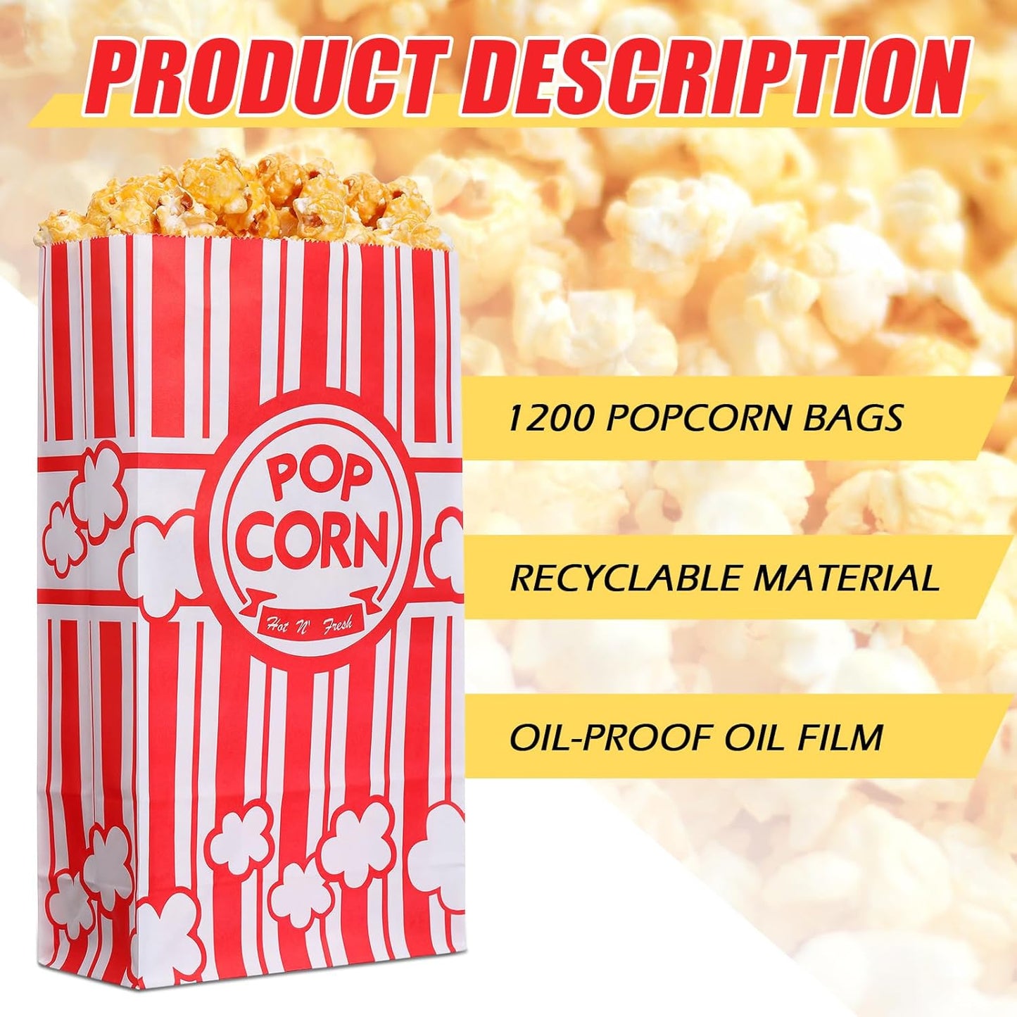 1200 Pcs Paper Popcorn Bags Bulk 2 oz Large Flat Bottom Boxes Red and White Disposable Container Sleeve Movie Night Popcorn Bucket for Retro Movie Themed Party Carnival Supplies (Red and White)