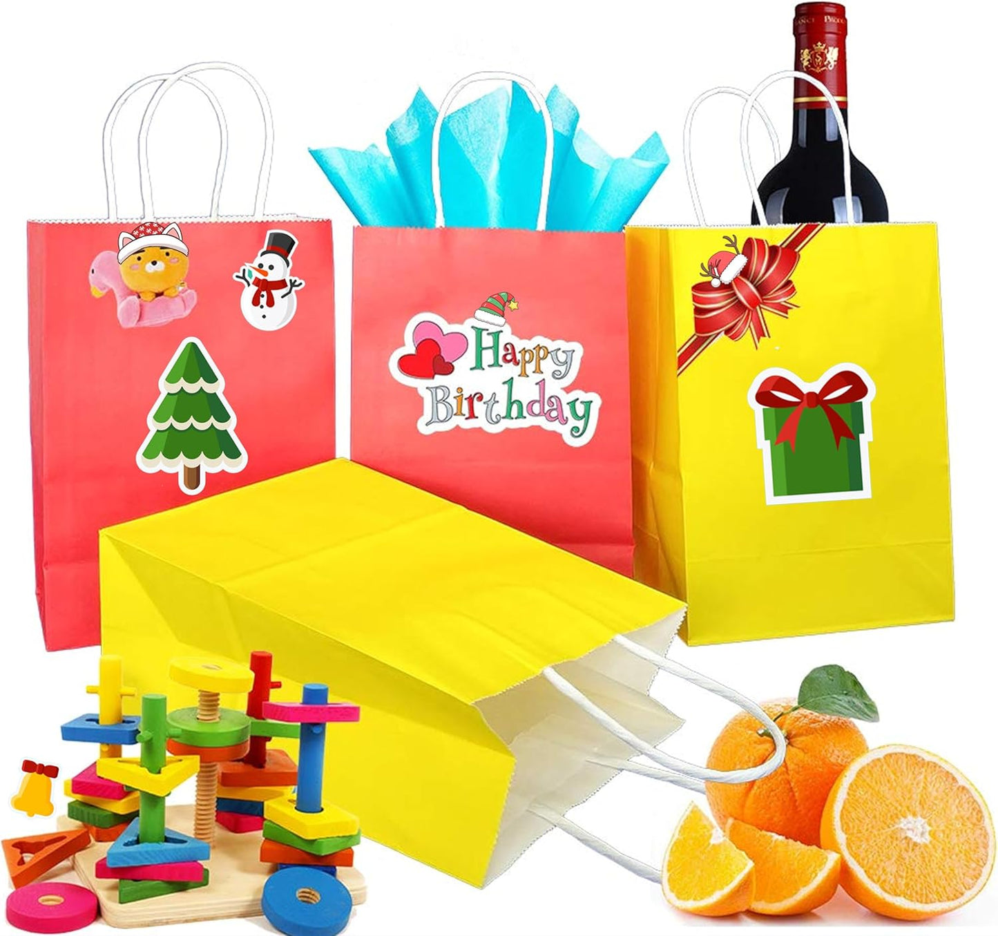25 PCS Small Gift Bags Orange Kraft Paper Bags with Handles for Party Favors (8.2 x 6 x 3.1 In)