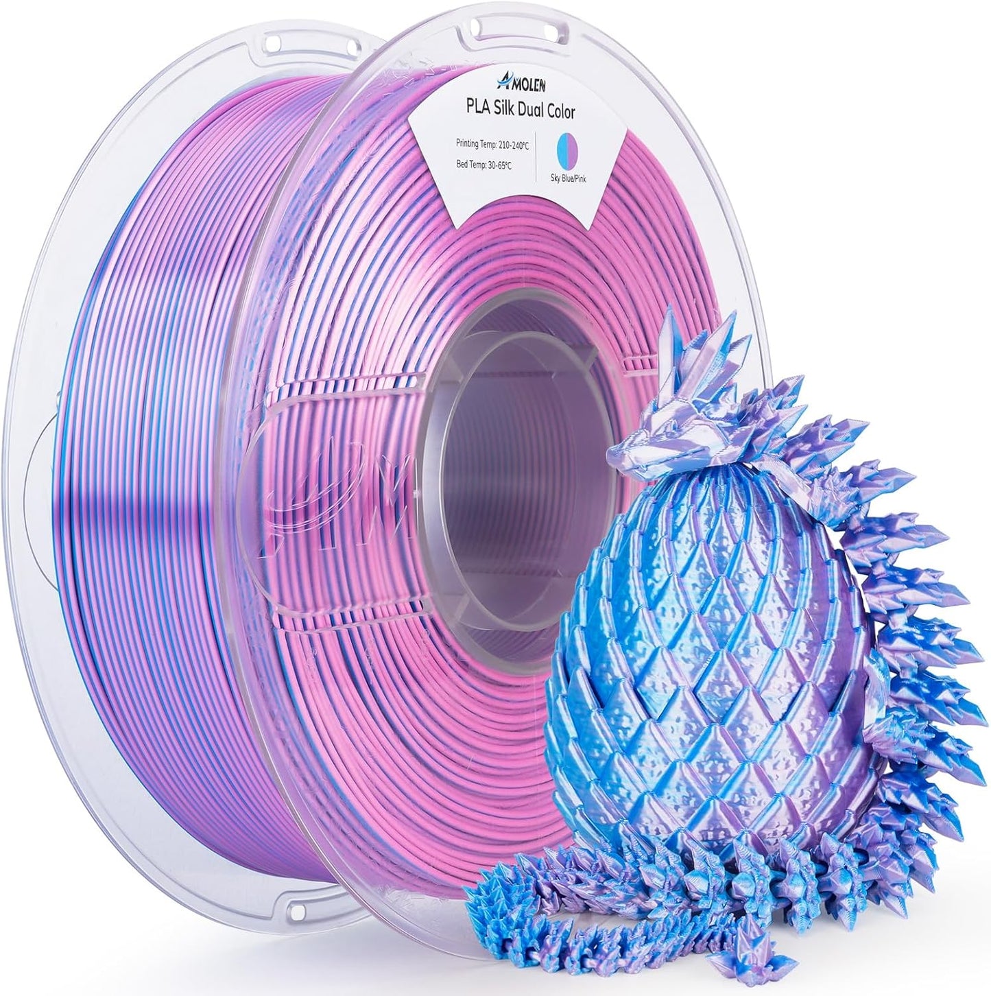 AMOLEN Silk PLA 3D Printer Filament, Dual Color Sky Blue Pink PLA 1.75mm, Shiny Color Change Filament 3D Printing PLA Filament for Most FDM 3D Printer, 1kg Spool(2.2lbs)