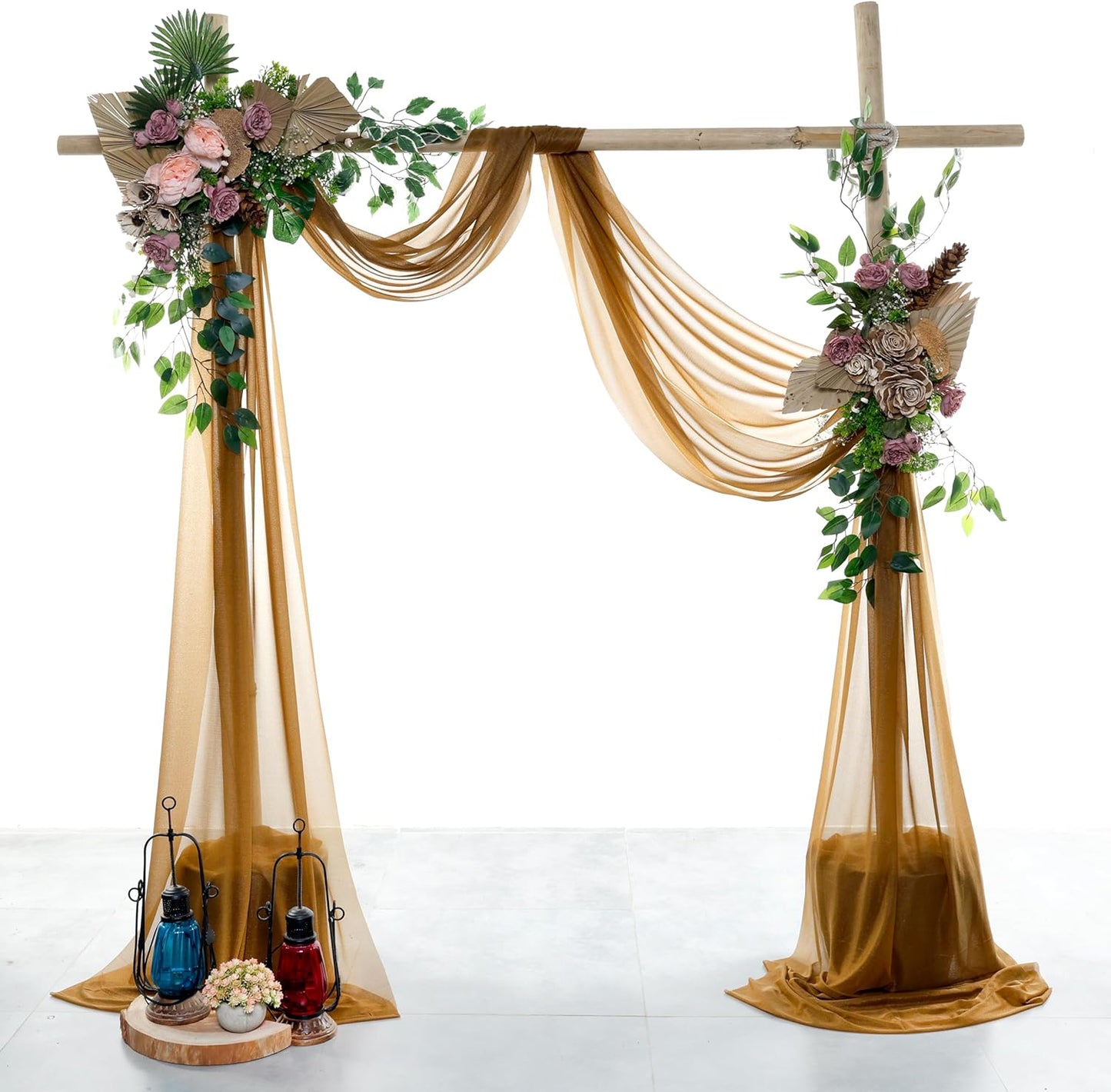 VDS Pack of 4 Panel (30 Inch X 20 Feet) Wedding Arch Draping Fabric Sheer Chiffon Fabric Drapery for Wedding Ceremony Reception Swag Backdrop Canopy Chuppah ARBO Altars Decoration (Mocha)