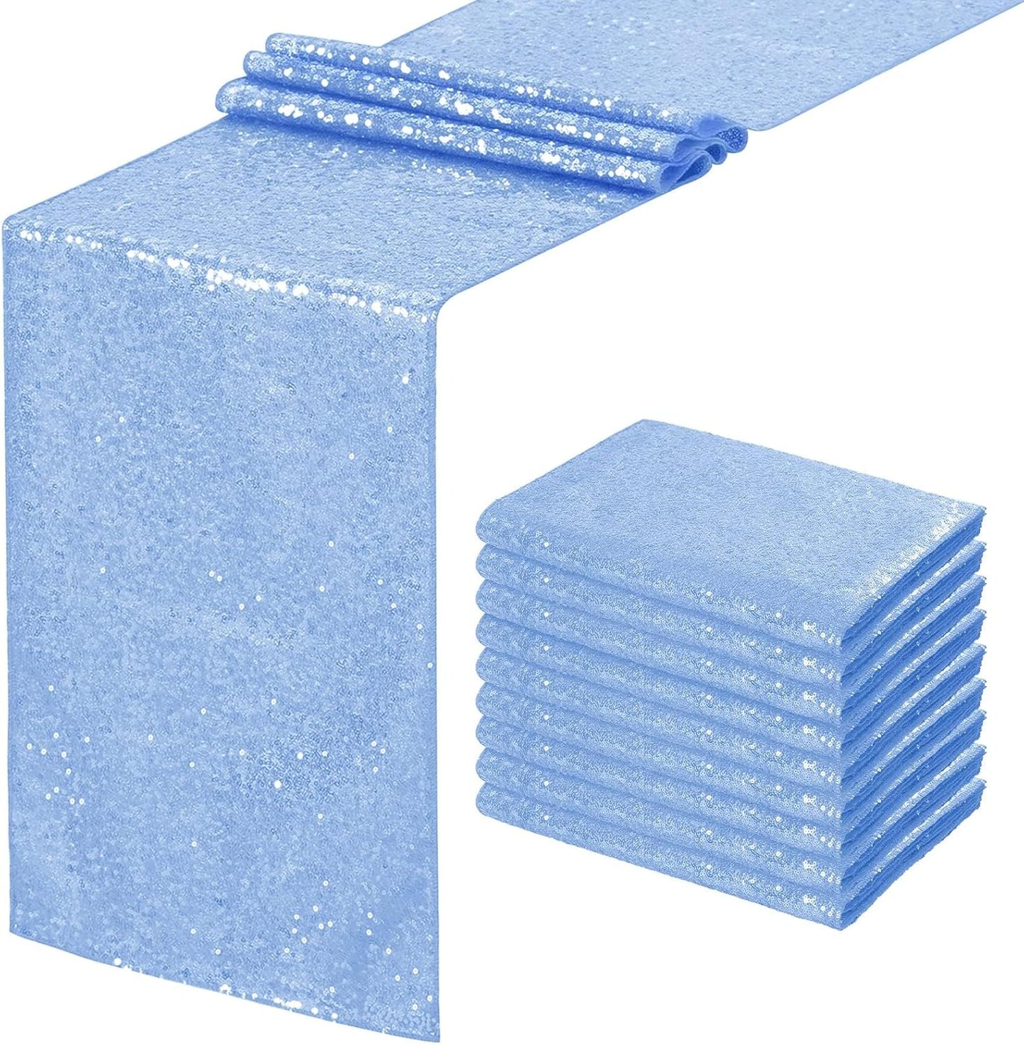 Glitter Sequin Table Runners 10 Pieces 12x108 Inchs Baby Blue Elegant Wedding Sparkly Table Runner Birthday Bachelorette Celebration Decorations Supplies