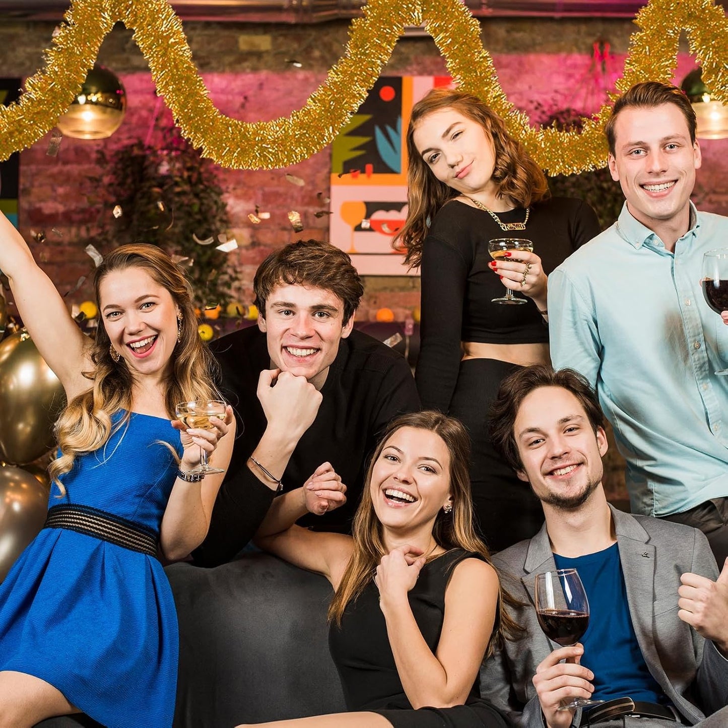 50 Feet Champagne Gold Christmas Tinsel Garland, Metallic Foil Twist Banner Wall Hanging Tinsel Streamers Backdrop for Parade Floats, Christmas, Mother's Day, Birthday Party Decorations(2in x 50ft)