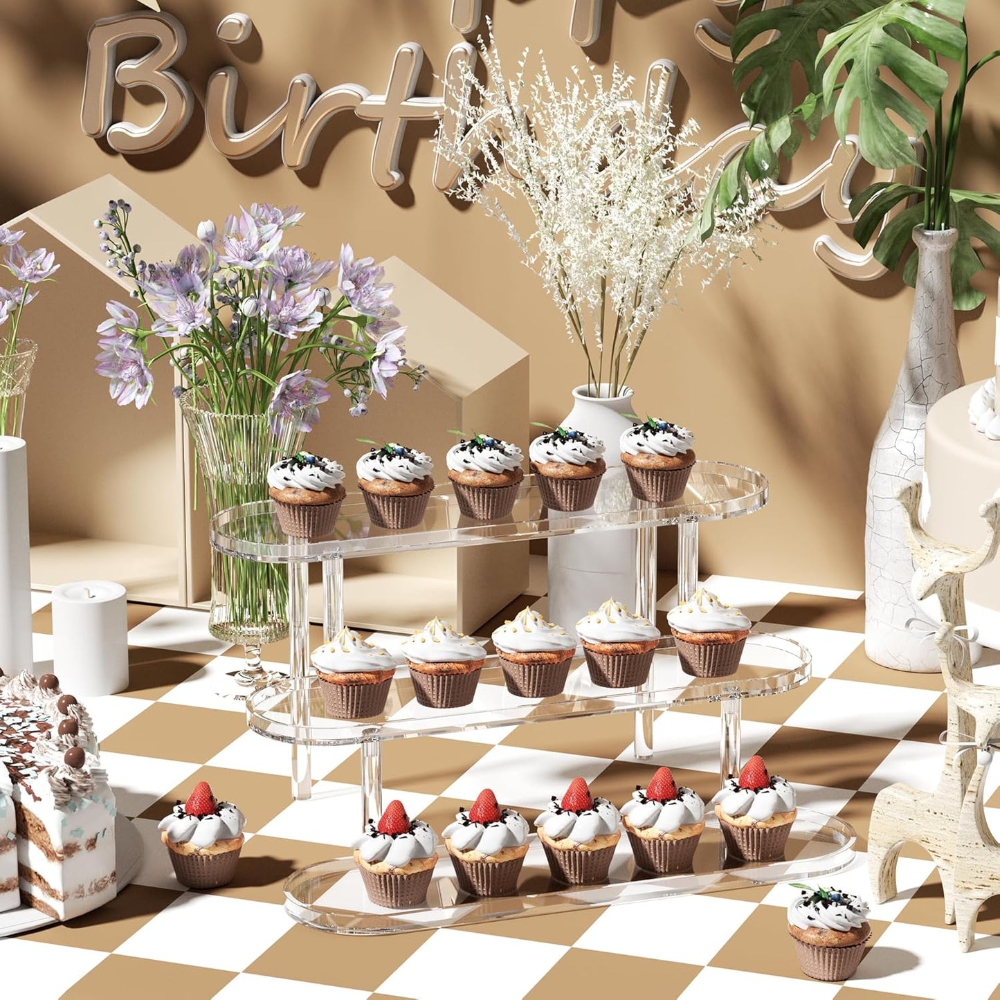 Acrylic Risers Display Stand, Clear Perfume Organizer, Clear Cupcake Stand Holder, Dessert Display for Party, Display Shelf for Cologne Skincare Collection 𝐚𝐦𝐢𝐢𝐛𝐨 Funko-POP Figure 2PCS