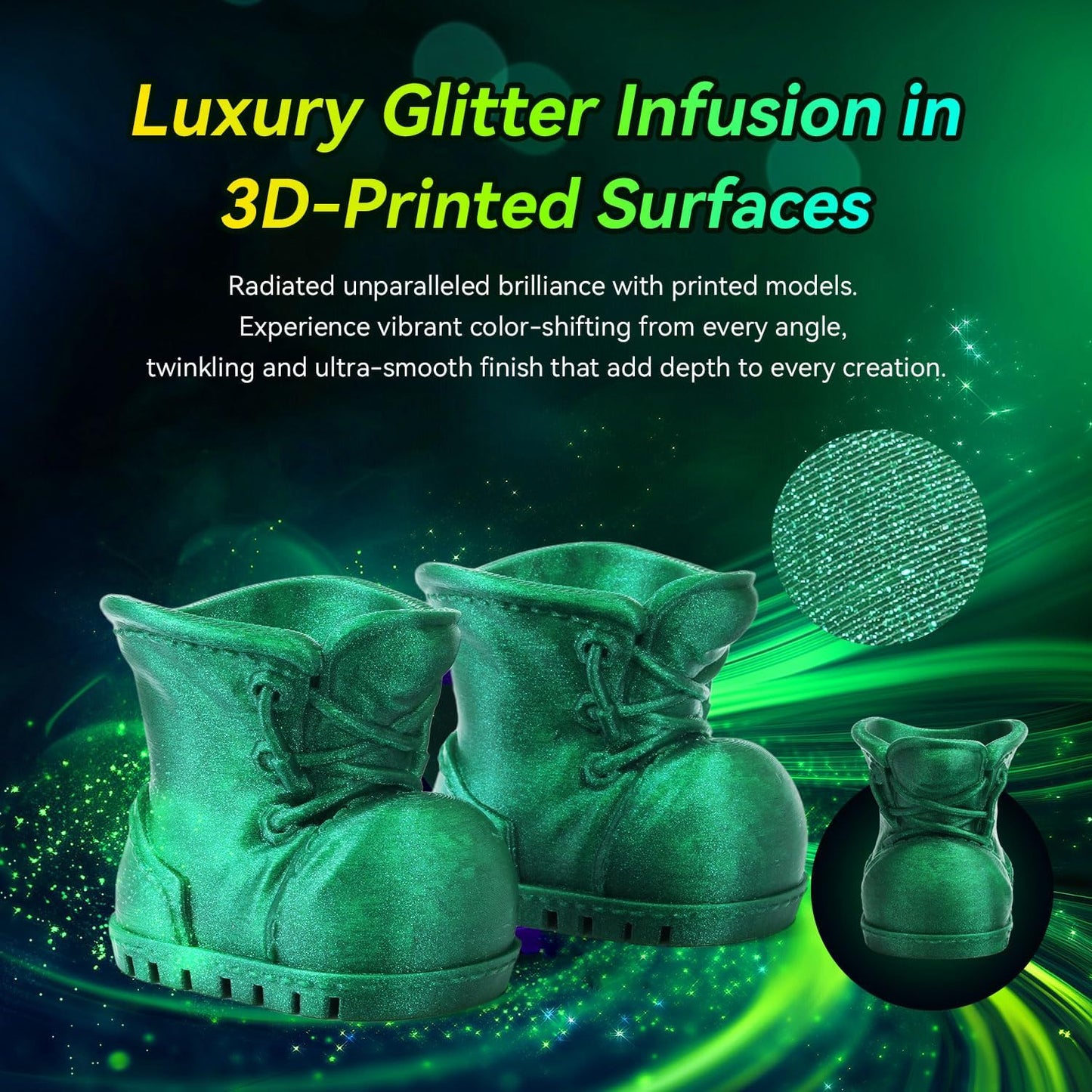 FLASHFORGE Xmas Series Rapid PLA Filament Aurora Green, High Flow Speedy 3D Printer Filament Max 500mm/s High-Speed Printing, Radiated Unparalleled Brilliance, Twinkling and Ultra-Smooth Finish