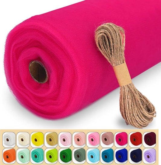 Fuchsia Tulle Fabric Roll, 54" x 40 Yards (120FT) Tulle for Wedding Decoration DIY Tutu Halloween Party Backdrop Baby Shower Table Skirts Gift Wrapping