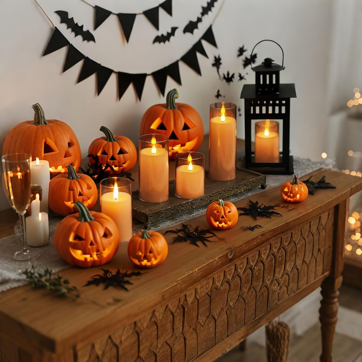 Fo32won Amber LED Flameless Pillar Candles Battery Operated with Remote and Timer, Set of 5 (D 3"×H 4" 5" 6" 8" 8") Decorative Plexiglass Flickering Candles with 3D Flame