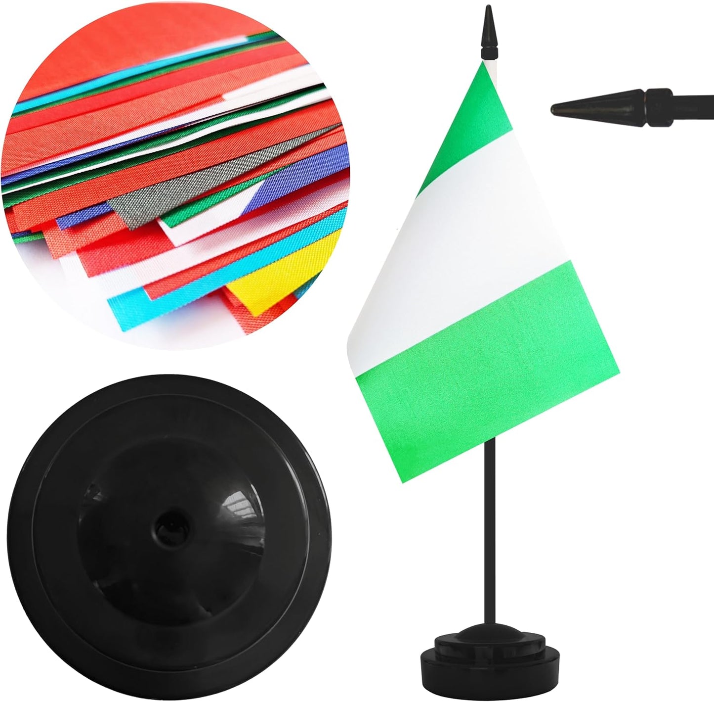 2 Pack Nigeria Desk Flag Set, Nigerian Desktop Small Miniature Table Office Flag with 12" Black Pole and Black Base, Offices, Classroom, Home, Festival Decoration (Nigeria)