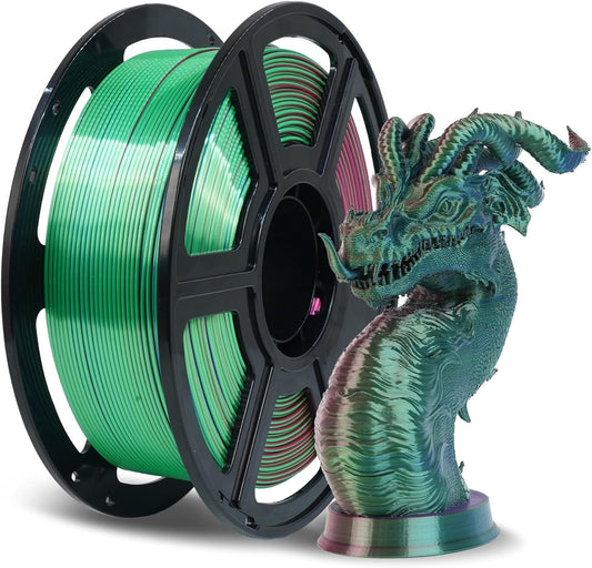 FLASHFORGE Silk Tri-Color Filament, Red, Blue and Green 3 in 1 Coextrusion Silk PLA Filament 1.75mm, 3D Printer Filament Color Change 1kg(2.2lbs) Spool, Dimensional Accuracy +/- 0.02mm