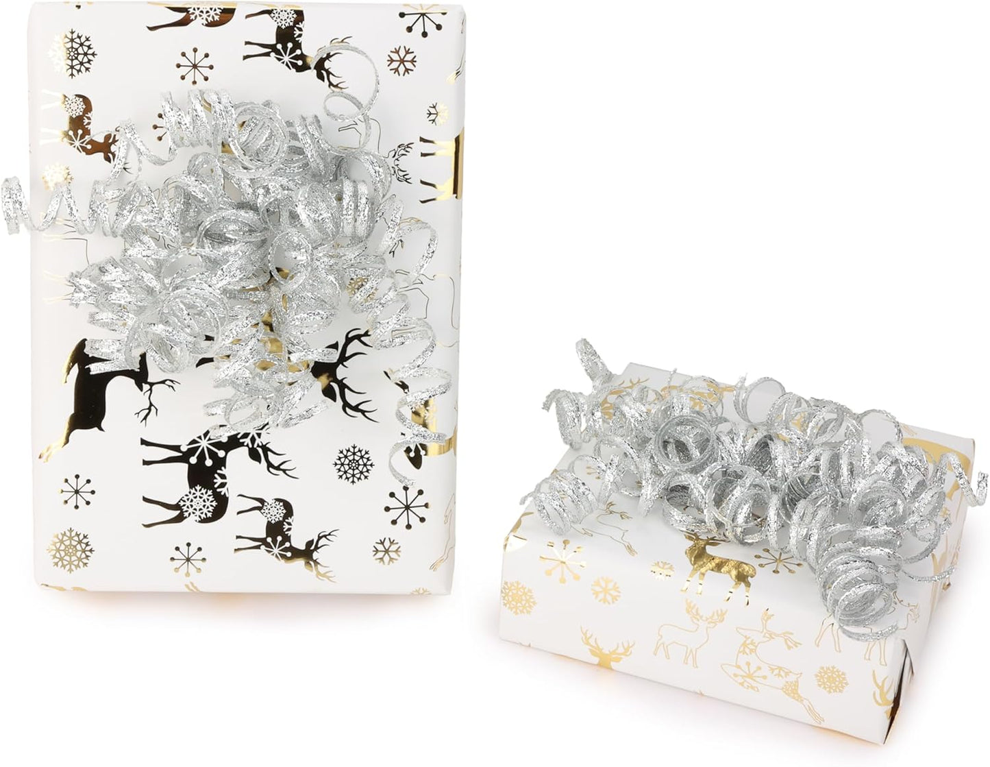 6" Metallic Silver Christmas Curly Ribbon Bows for Gift Wrapping Self Adhesive Gift Bows for Holiday Decor, Baskets, Birthday, Wedding, Presents, Party Favors Decorations 6 Counts