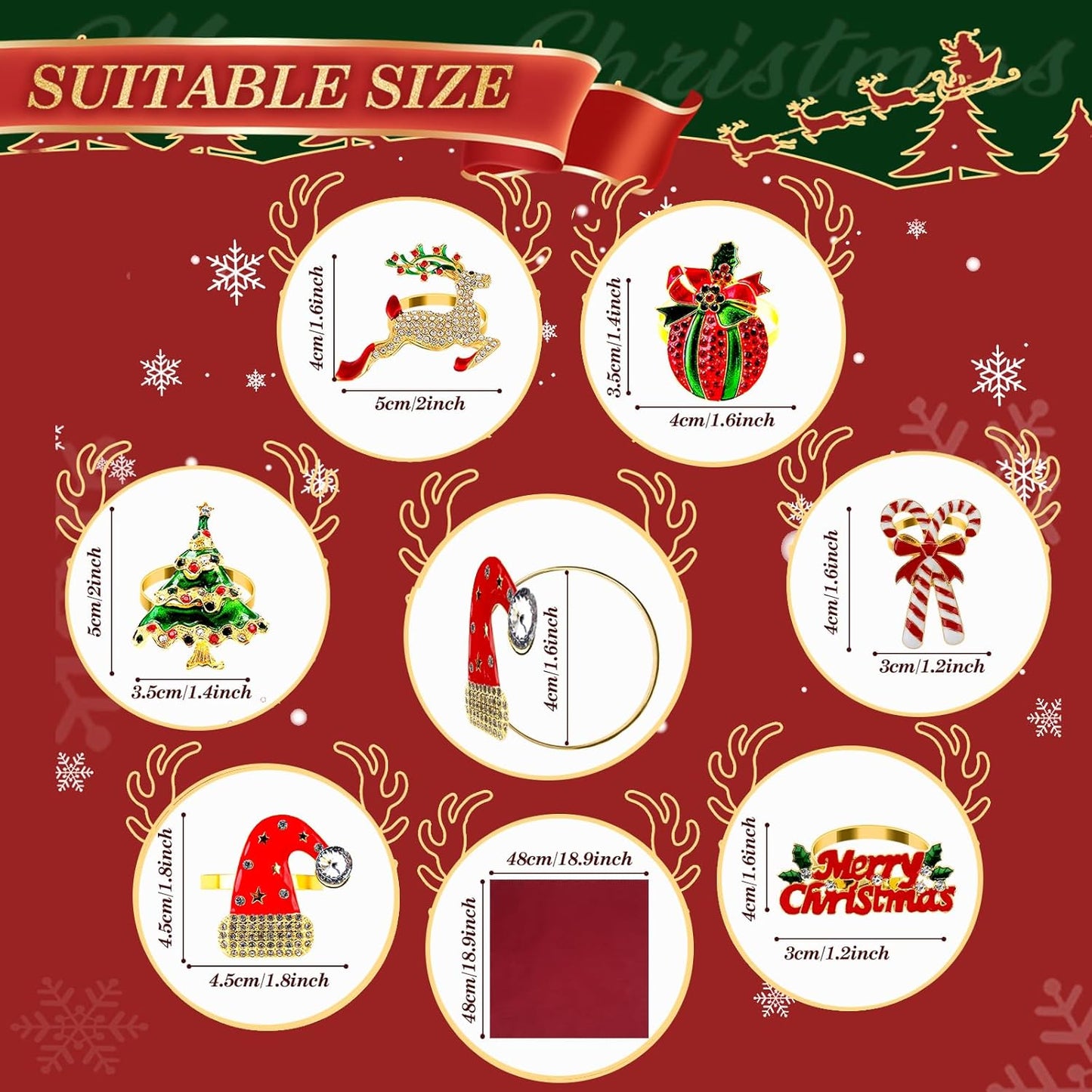 KPOSIYA Set of 12 Christmas Napkin Rings for Dinning Table Setting, Metal Xmas Napkin Ring Holders for Wedding Receptions, Winter, Thanksgiving Holiday Party Dinner Parties