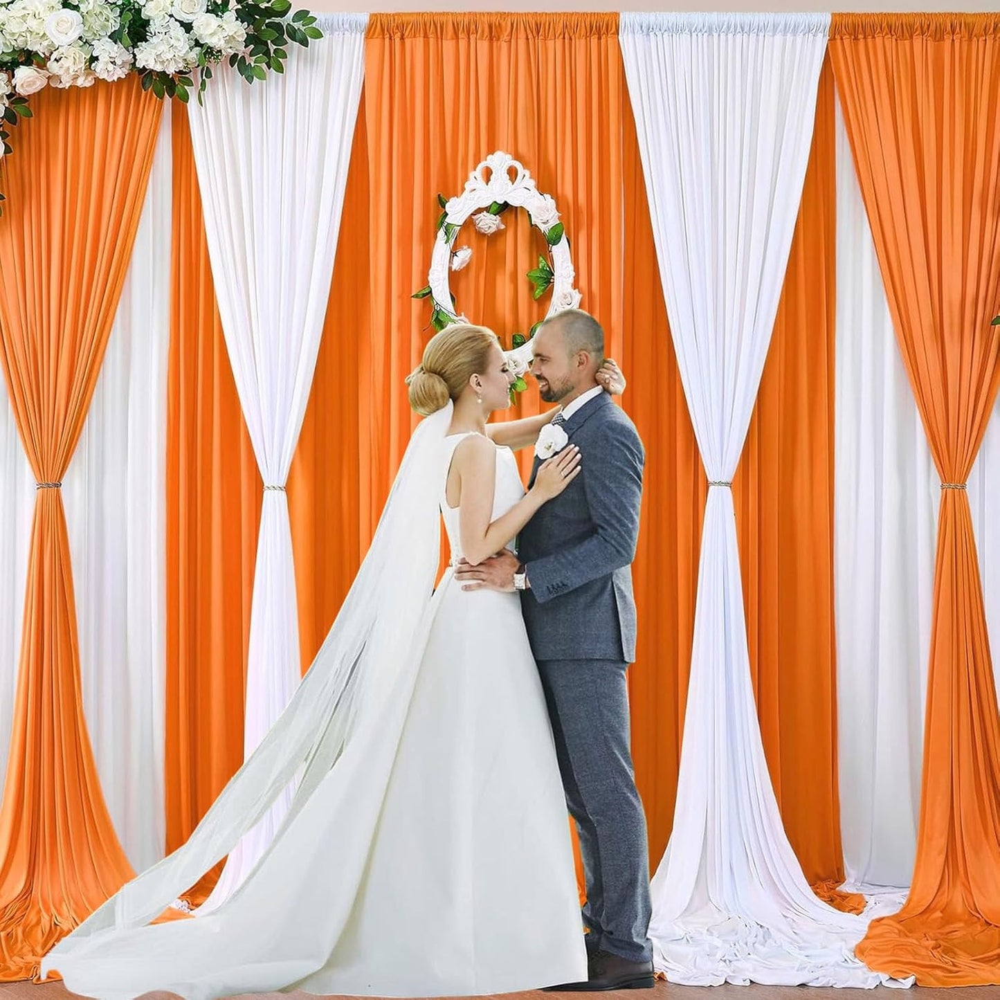 10 x 7 Feet Orange A Backdrop Curtain for Partie, Background Curtains for Photoshoot, Birthday, Wedding, Halloween, Thanksgiving, Christmas, New Year Party Decorations 5Ft x 7Ft, 2 Panels