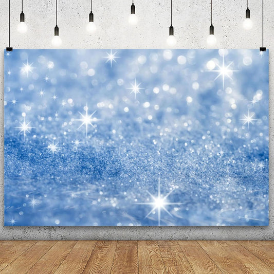 YongFoto Silver Blue Glitter Backdrop 8x6ft Silver Light Spots Blue Sequin Bokeh Photography Background Birthday Bridal Shower Wedding Photography Background Party Banner Portraits Photoshoot Props