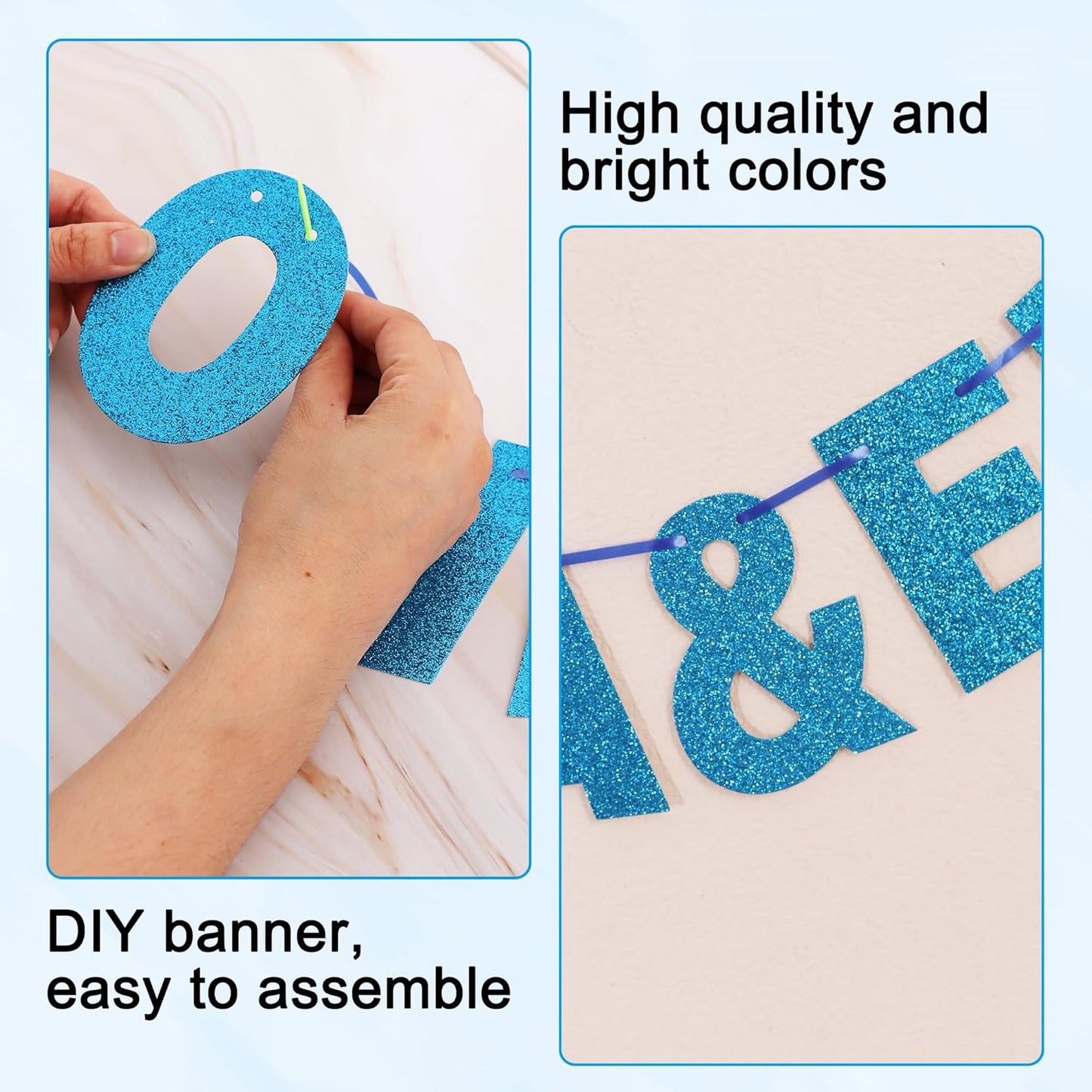 BEISHIDA 116 PCS Glitter Sky Blue DIY Letter Banner Kit Make Your Own Banner，Including 111 Letters and Numbers 3 Rope and 2 Threading Device,Customized for Birthday Graduation Wedding Party Decor