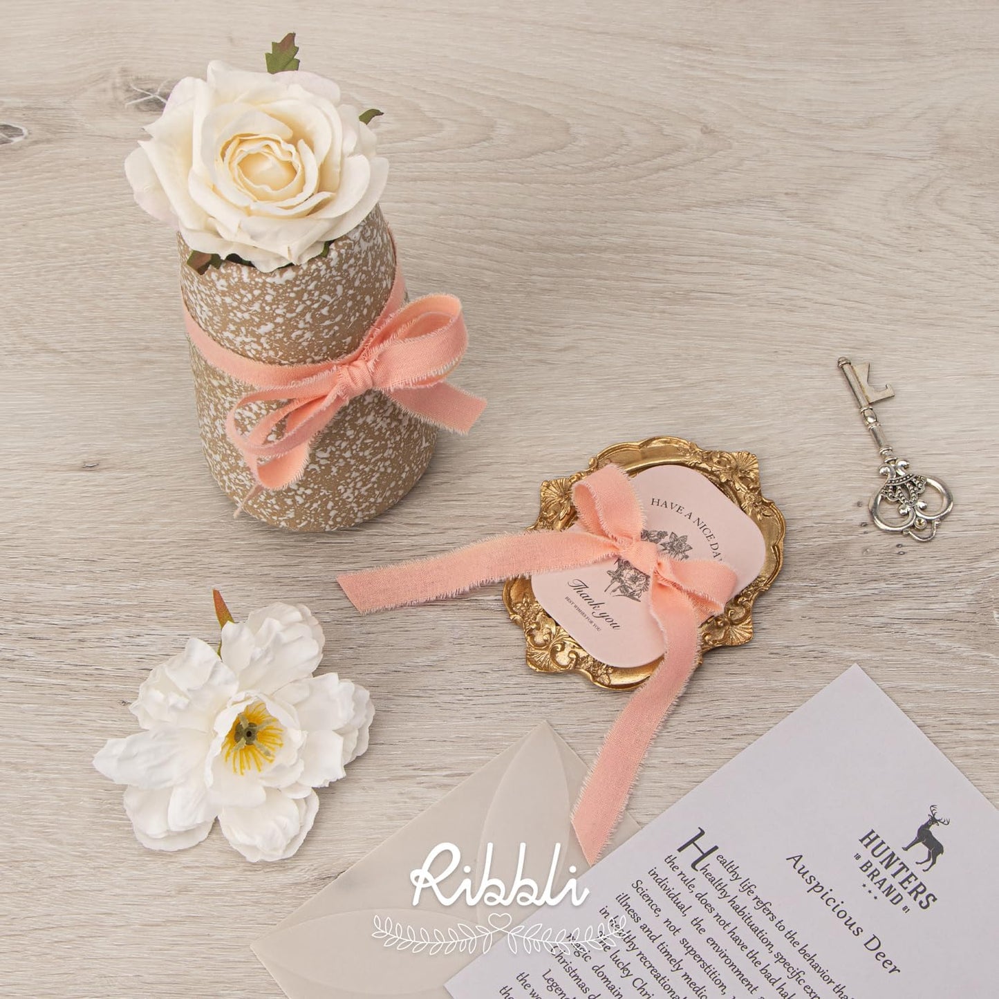 Ribbli 3 Rolls Pink Ribbon 5/8 Inch x 18Yards Ivory Blush Dusty Pink Handmade Cotton Frayed Fringe Ribbons for Gift Wrapping Wedding Invites Bridal Bouquets Baby Shower DIY Crafts Home Decor