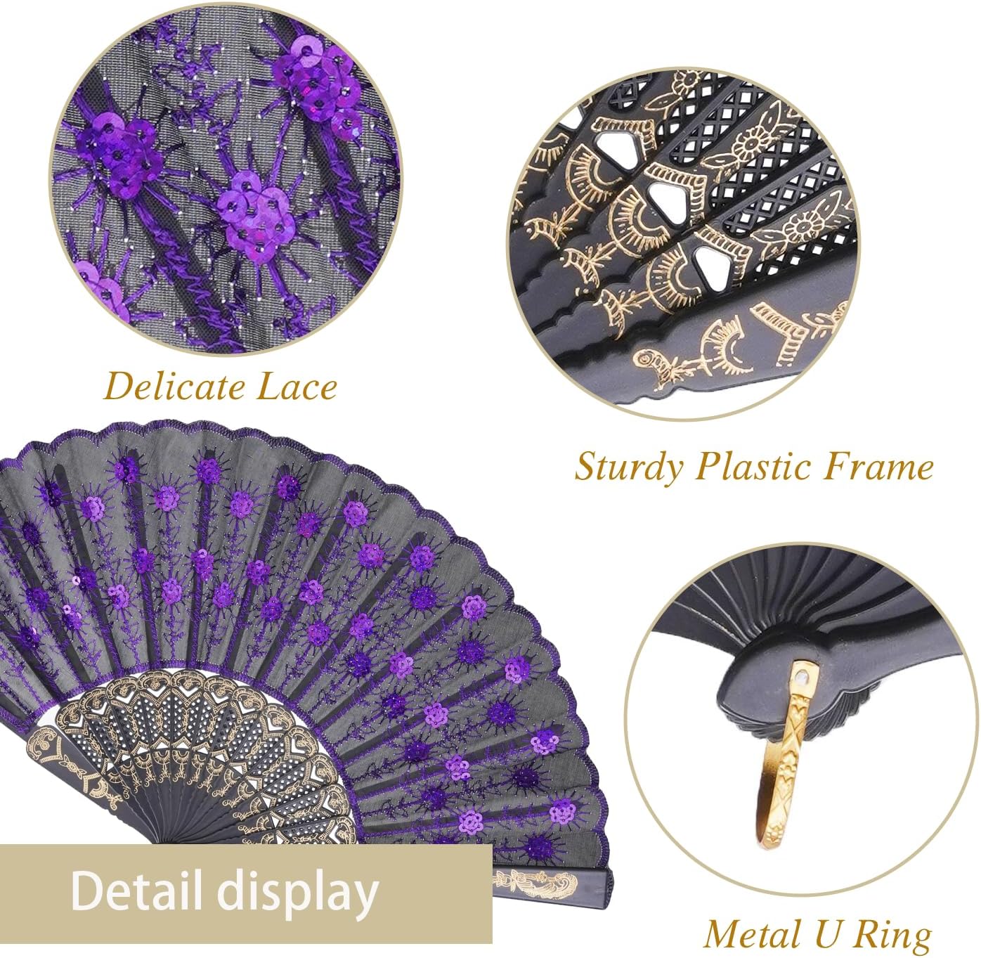 QIRMIZI 10 Pack Fabric Folding Handheld Fans, Perfect for Weddings, Parties, and Dancing,Purple