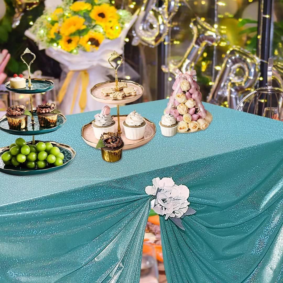 Fitable Sequin Tablecloth for Parties 60x84 Inch - Sparkle Glitter Table Cloth Laser Rectangle Overlay for Wedding Baby Shower Ceremony Birthday Holiday Banquet Decor, Teal