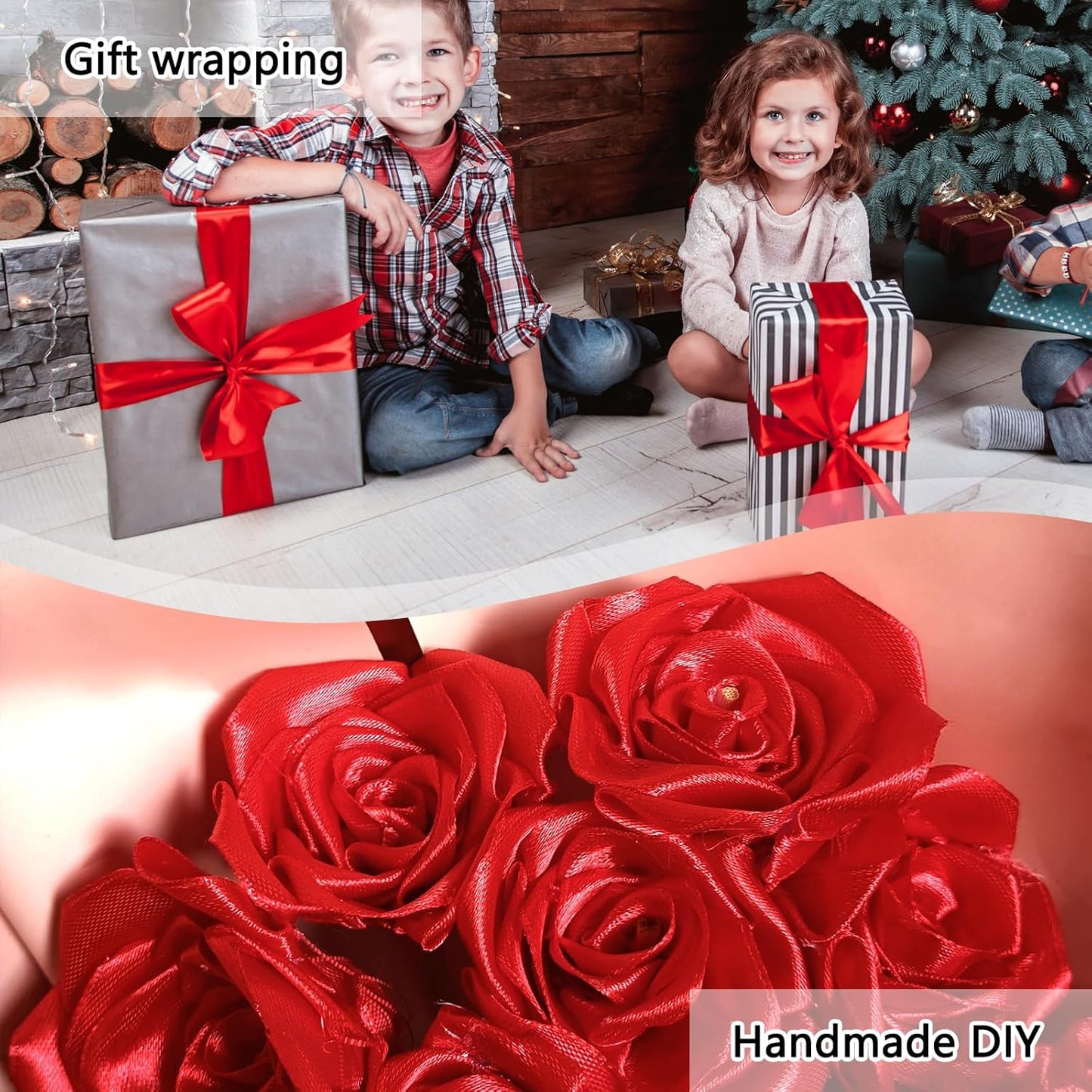 NESCCI 60 Yards Ribbon,1-1/2 Inch Red Satin Ribbon,Single Face Satin Ribbons, Perfect for Gift Wrapping,Wedding Decoration,Handmade Bows,Wrapping Bouquet and More