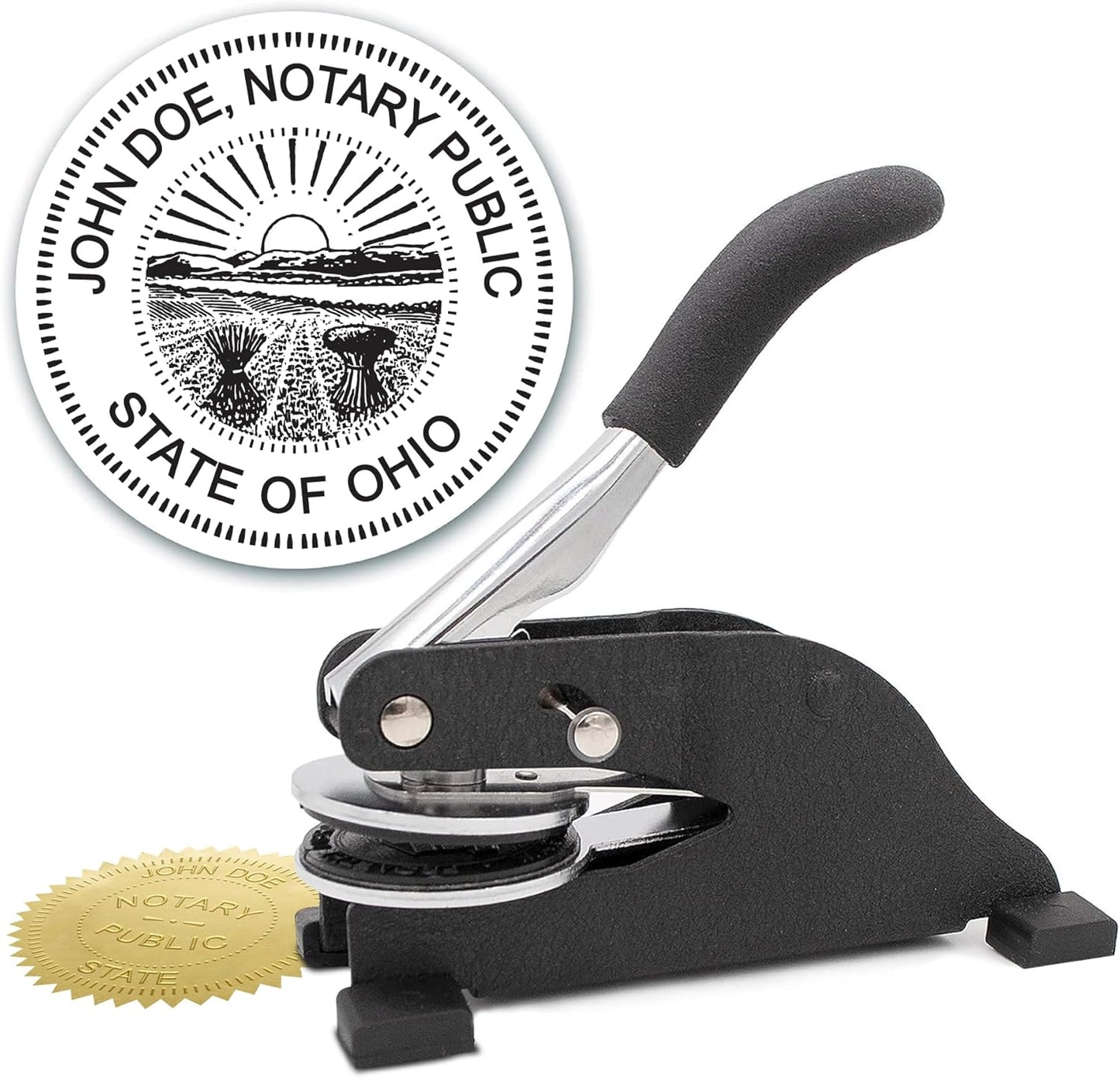 MaxMark Notary Seal Round Desk Embosser for Ohio State - Includes Gold Burst Seal Labels (50 Count)