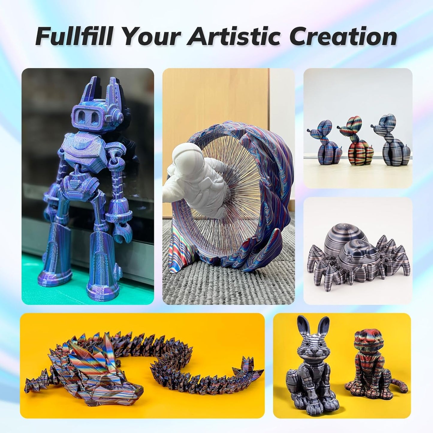 AMOLEN Silk PLA 3D Printer Filament, Shiny Multicolor Rainbow PLA Filament 1.75mm, Fast Color Change PLA 3D Printing Filament for Most FDM 3D Printer, Blue Pink Green, 1kg (2.2lbs)