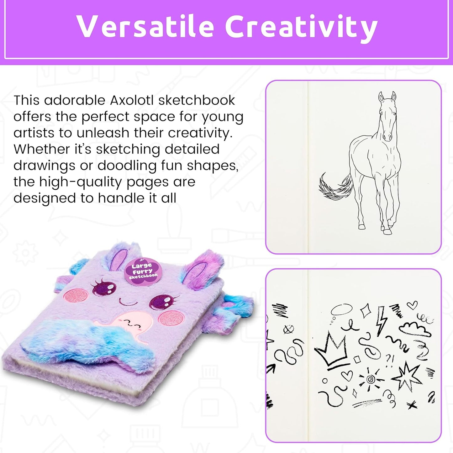 VOTUM Fuzzy Sketch Book: Personalized Artist Sketchbook: Sketching, Drawing and Creative Doodling. Notebook and Sketchbook to Draw and Journal (Axolotl)