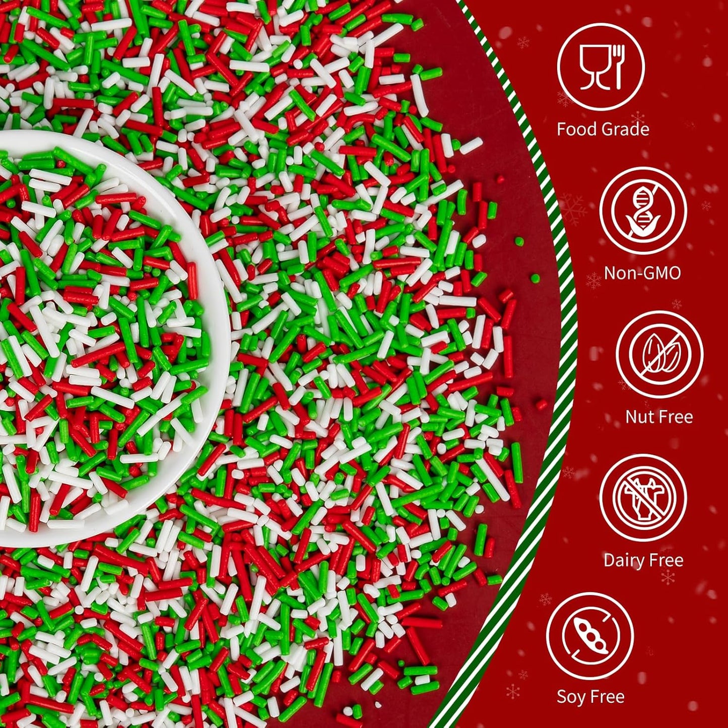 Christmas Sprinkles for Cake Decorating,100g White Red and Green Jimmies Mix,Edible Sugar Holiday sprinkle for Cupcake Toppers, Cookie, Ice Cream Decorations Christmas Party
